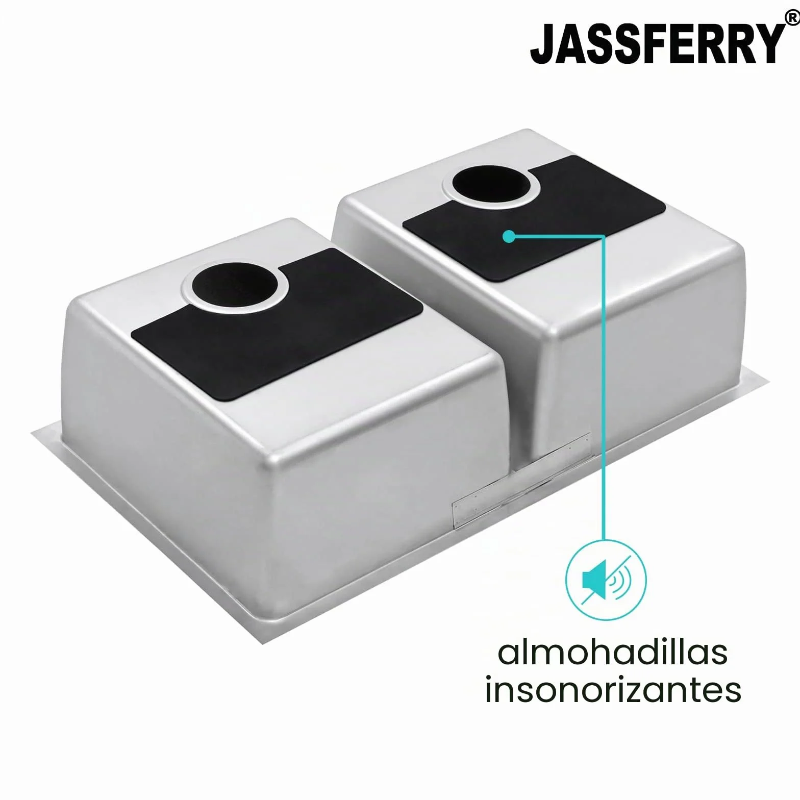 JASSFERRY Fregadero de cocina dos senos, de Acero Inoxidable, bajo encimera, con colador de residuos