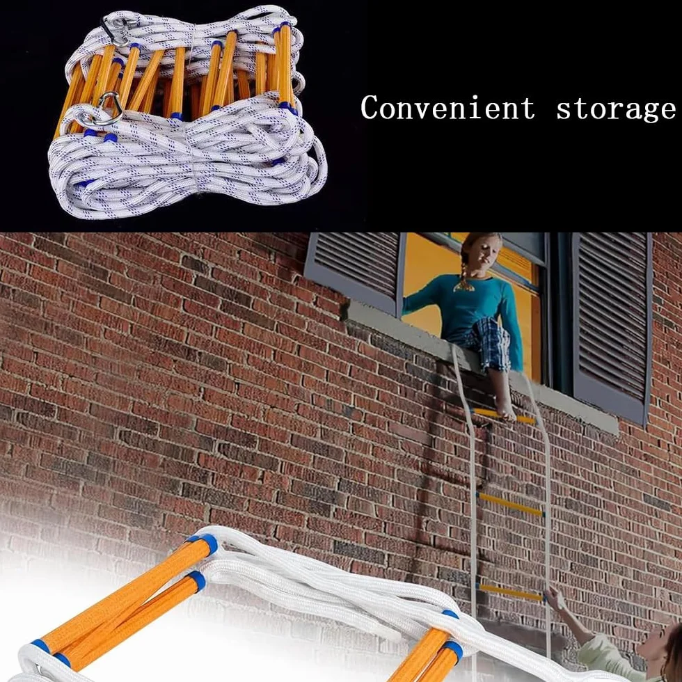 Escalera de cuerda, resistente al fuego, escalera multiusos de 3 m, con mosquetones, resistente al fuego, para ventanas y balcones