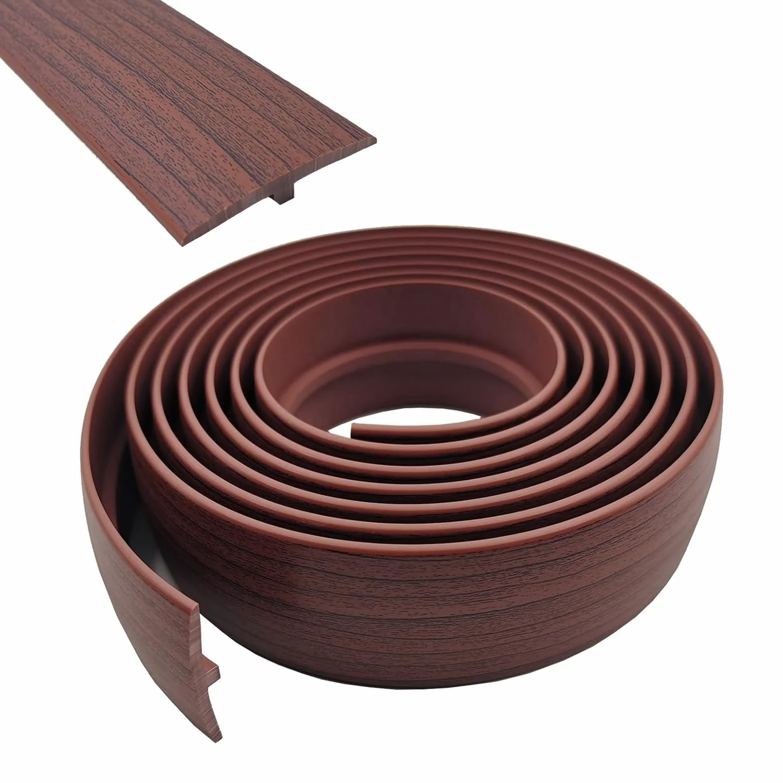 Perfil de transición autoadhesivo, ancho de 50 mm, autoadhesivo, tira de transición de PVC en T, flexible en forma de T, tiras de transición para laminado/MDF y suelos de madera (nogal, 5 m)