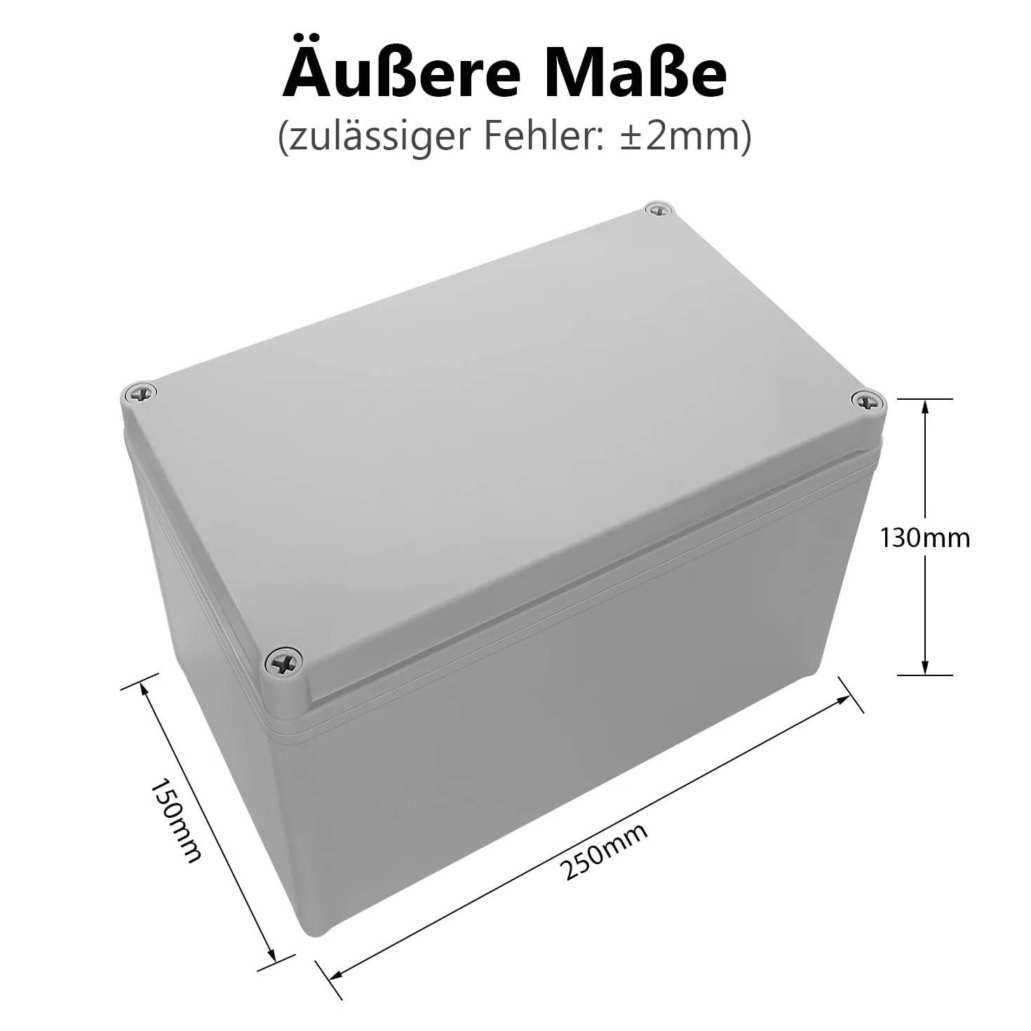 LeMotech Caja de derivación impermeable IP67, caja eléctrica de plástico ABS, carcasa a prueba de polvo para electrónica, cajas de conexiones para proyectos de bricolaje, gris, 250 x 150 x 130 mm