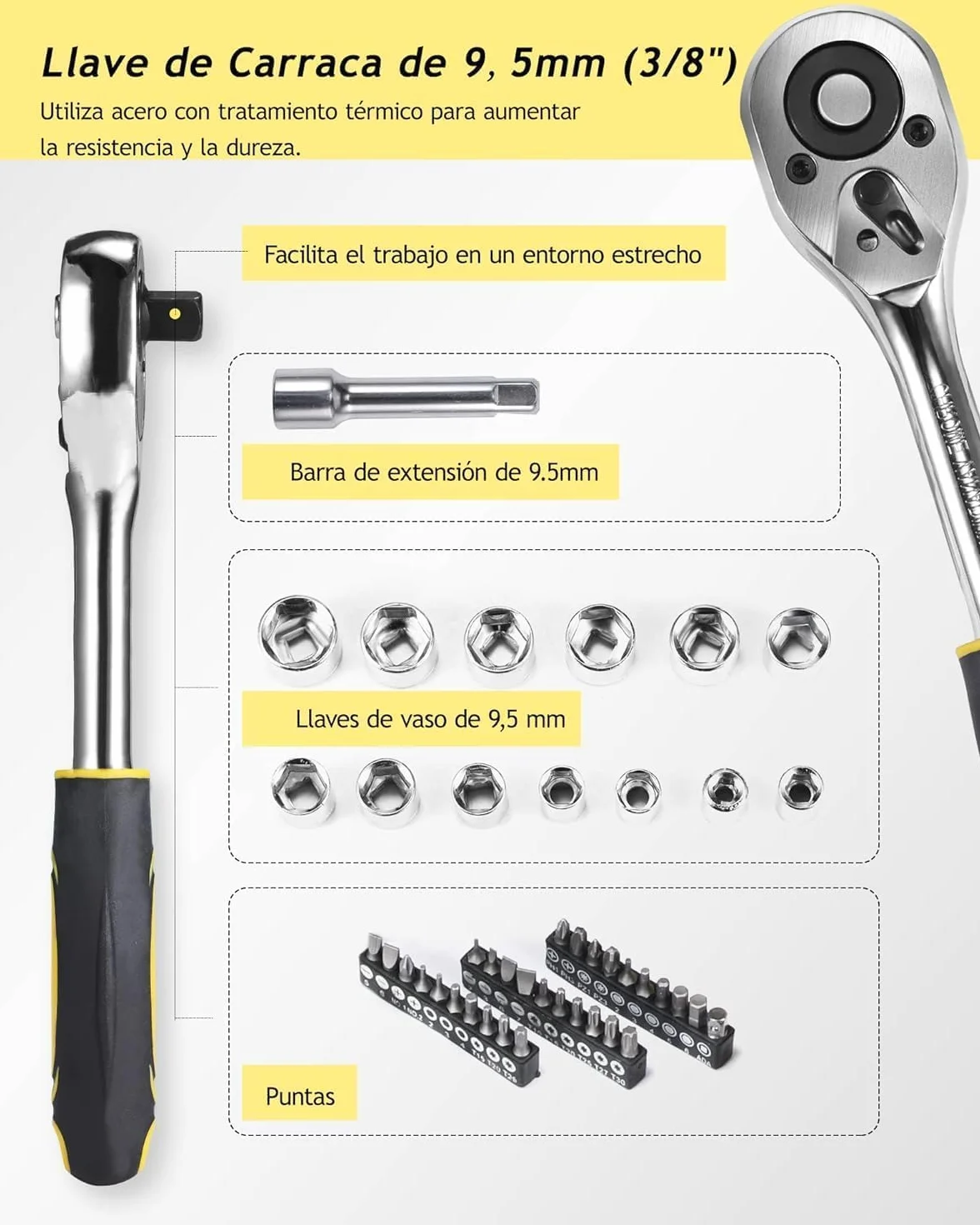 ACMOUNT Caja Herramientas Completa 145 Piezas, Maletin Caja de Herramientas, Kit Herramientas Domésticas de Bricolaje con Destornilladores, llave de Carraca, Herramientas para Hogar (Amarillo)
