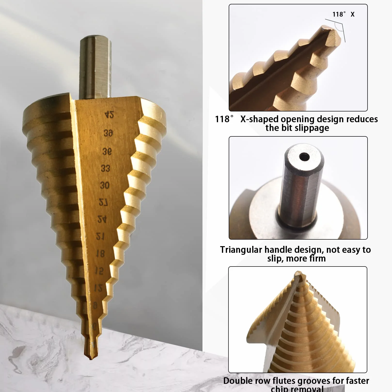 Broca Escalonada 4-42 mm HSS Broca Conica 14 Escalones para Madera, Plástico, Metal Blando