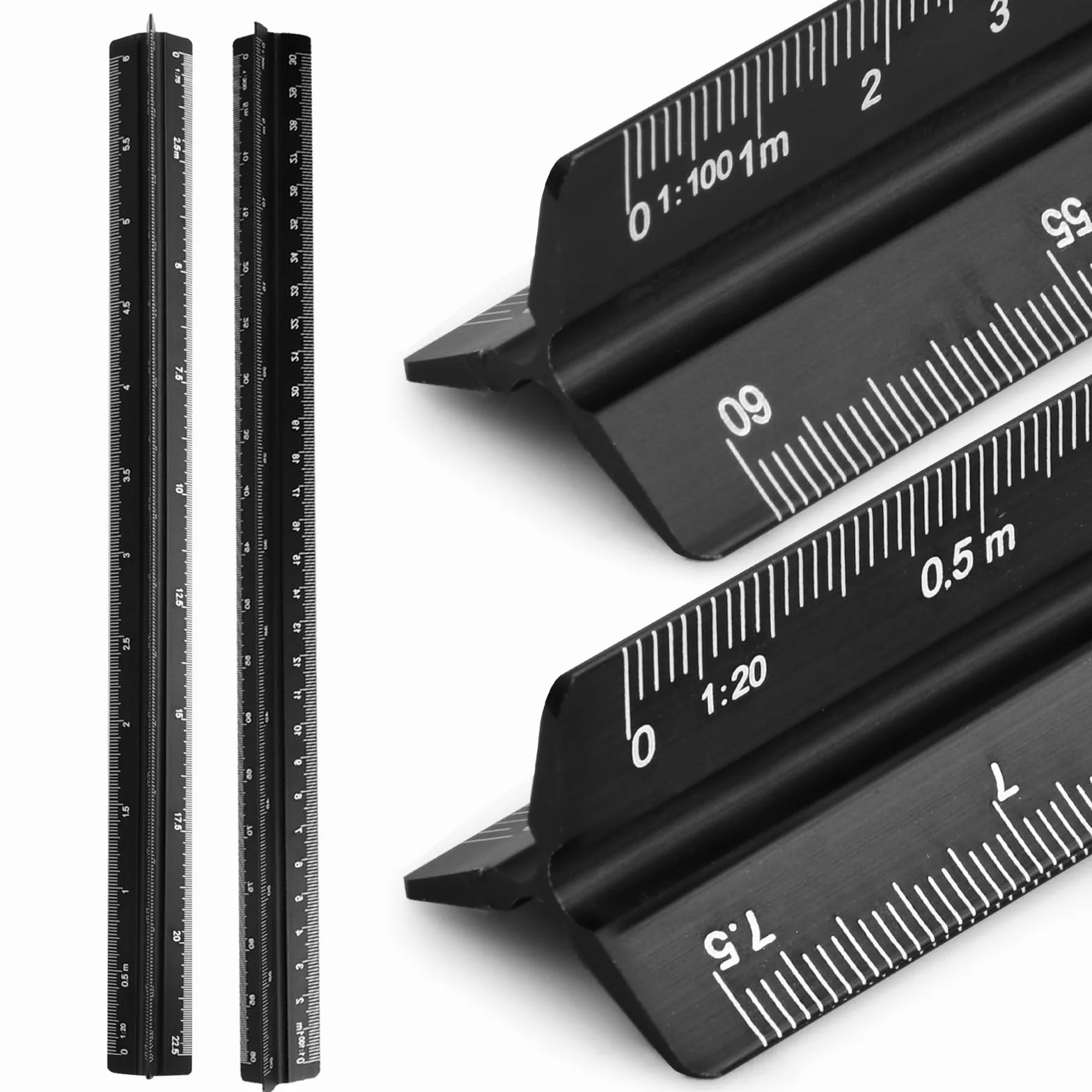Regla de Escala Triangular de Aluminio 30 cm, Escalimetro Profesional 1:20-1:500 para Ingeniero Arquitecto