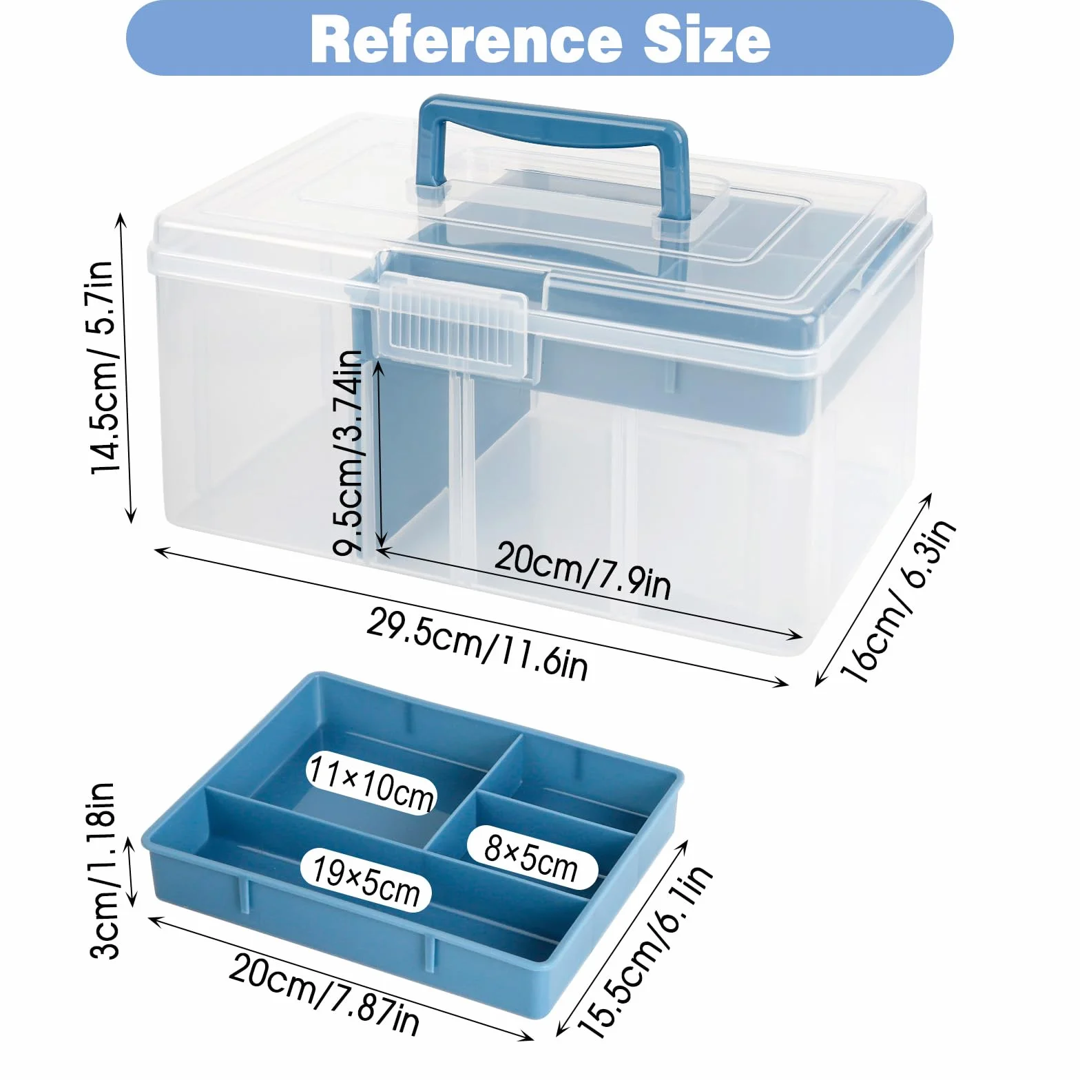 Organizador de Medicamentos Plástico 2 Capas con Asa 29.5 x 16 x 14.5 cm Transparente