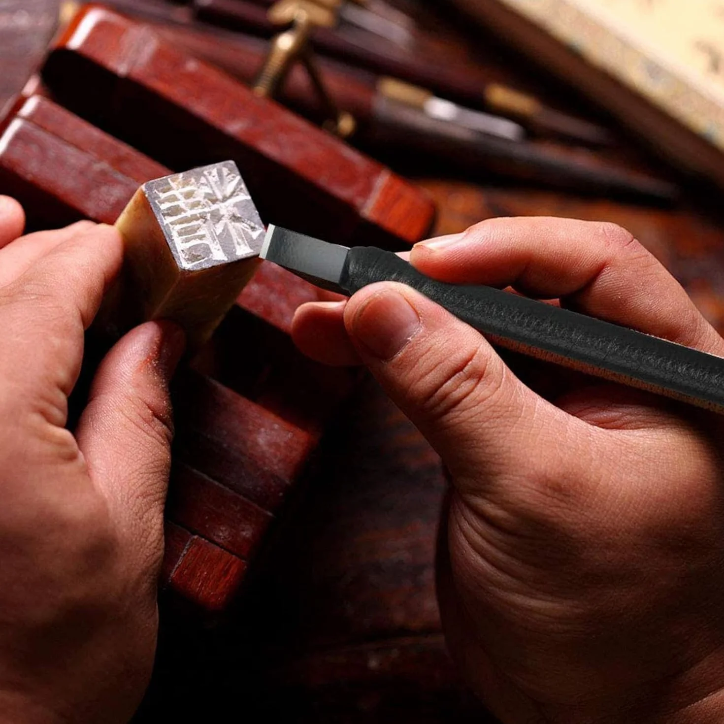 10 Piezas De Herramientas De Tallado De Piedra, Cinceles De Acero De Tungsteno Con Bolsa De Cuero, Cinceles/Cuchillos Para Gravador De Sello De Piedra