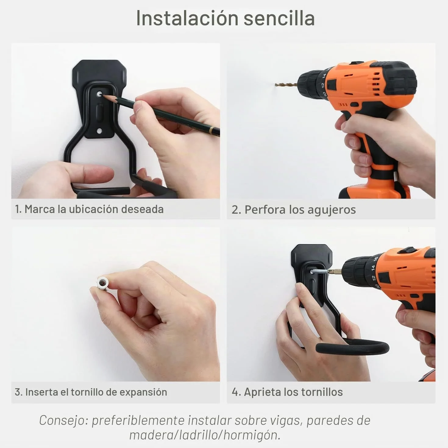 Housolution Gancho Vertical de Pared para Colgar Bicicleta, [2 PZS] Soporte de Pared para Bicicleta de Montaña de Hierro hasta 35kg/77 lbs, Colgador de Pared para Bicicleta con Capa de Goma, Negro