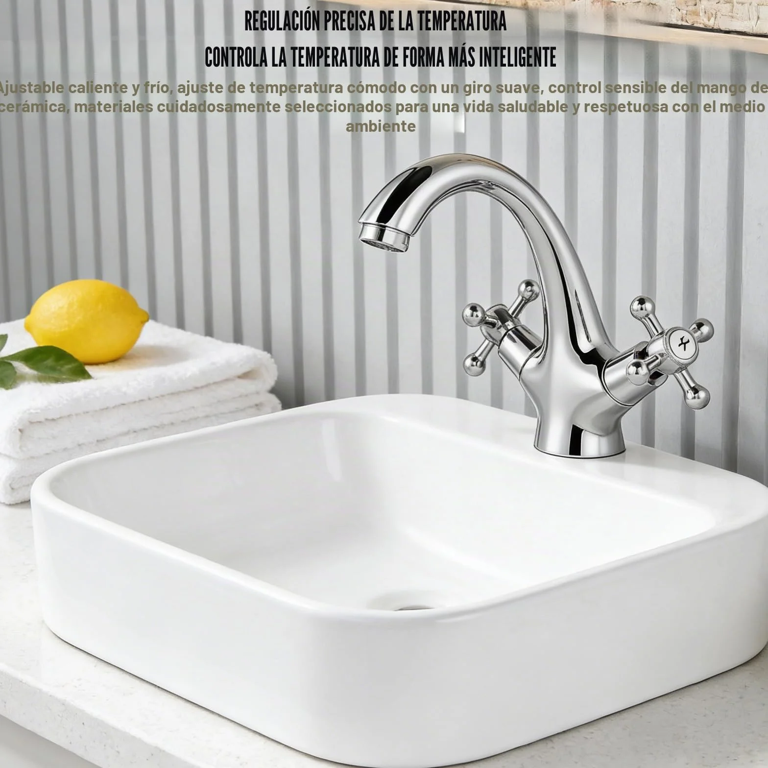 Grifo de baño, grifo mezclador de lavabo, grifo retro con dos asas, grifo de lavabo retro de 2 manijas, lavabo con caño altura 100 mm, 2 mangueras de 60 cm