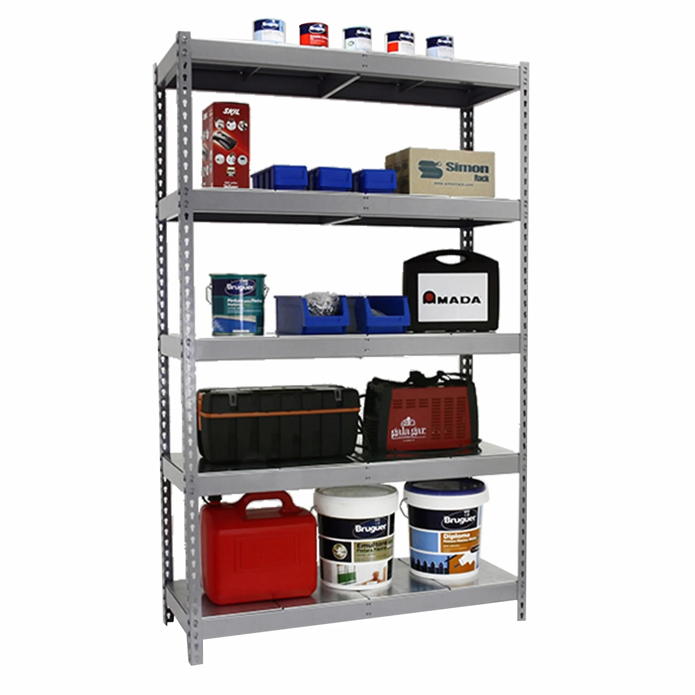 SimonRack Estantería Metálica Almacenaje, Sin Tornillos, 5 Baldas, Alta Capacidad Carga 400 kg, 2000x1200x450 mm, Estantería Taller Garaje Trastero, Galva/Galva