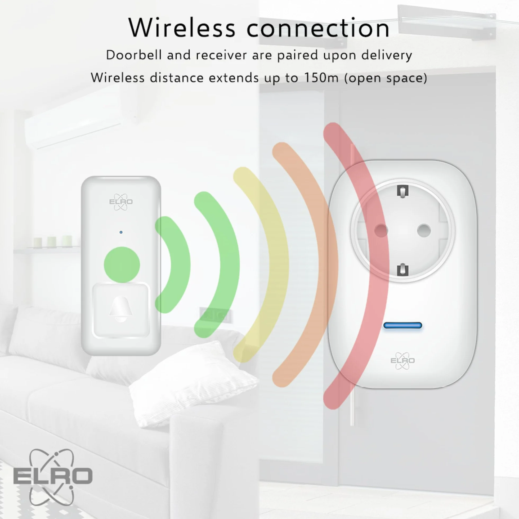 ELRO DB4000 Juego de timbre cinético inalámbrico con 2 receptores enchufables