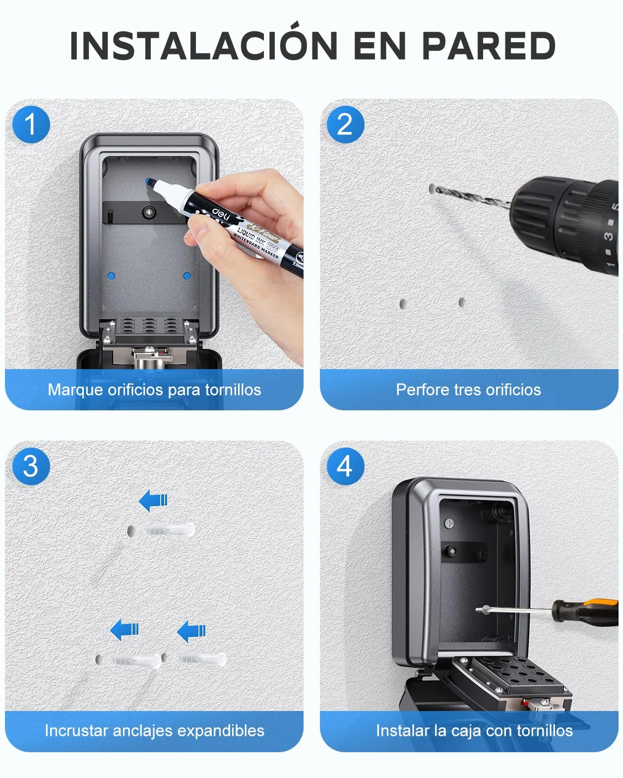 Mohard Caja de Seguridad para Llaves, Caja Llaves Pared con Combinación 12 Dígitos, Gran Capacidad & Impermeable Caja Fuerte Llaves Exterior con Código Resttable para Hogar Garaje Escuela Oficina