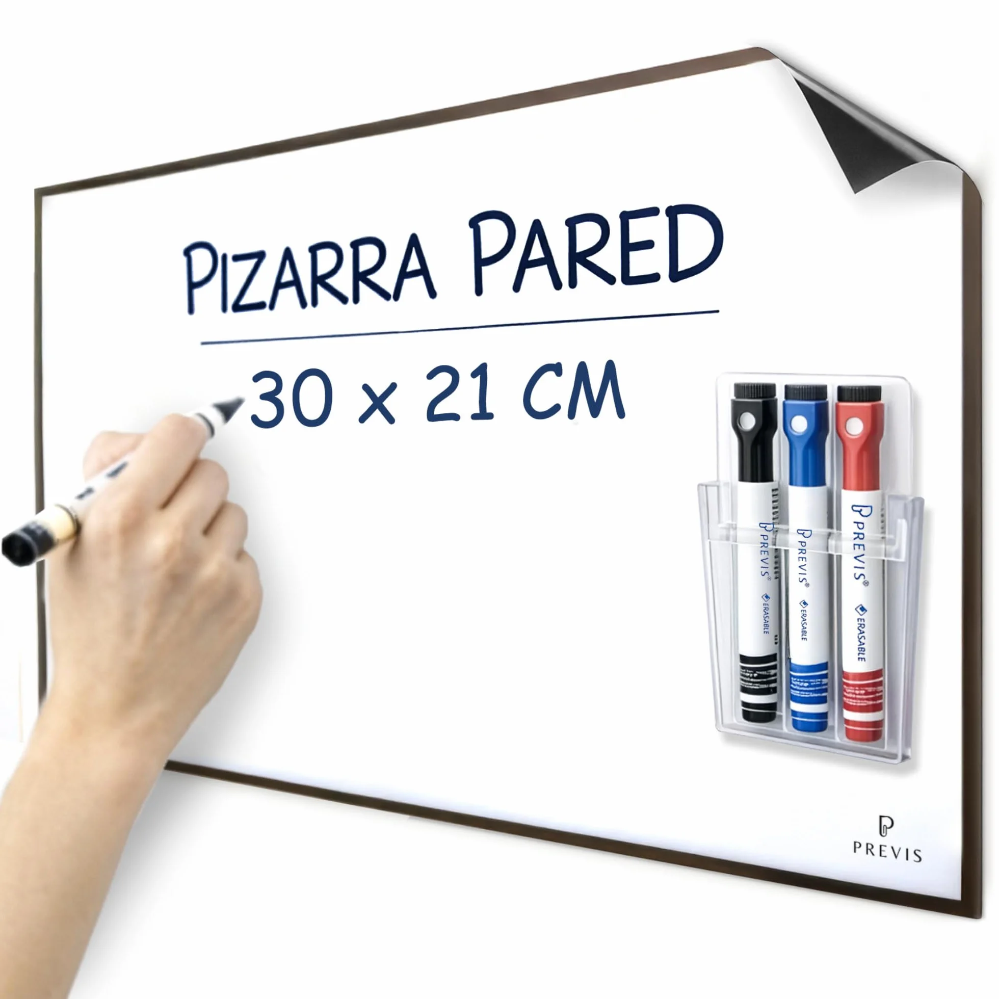 PREVIS Pizarra Adhesiva Pared Blanca Magnetica A4 30x21cm + 3 Rotulador Borrable - Rollo Vinilo Hogar y Oficina