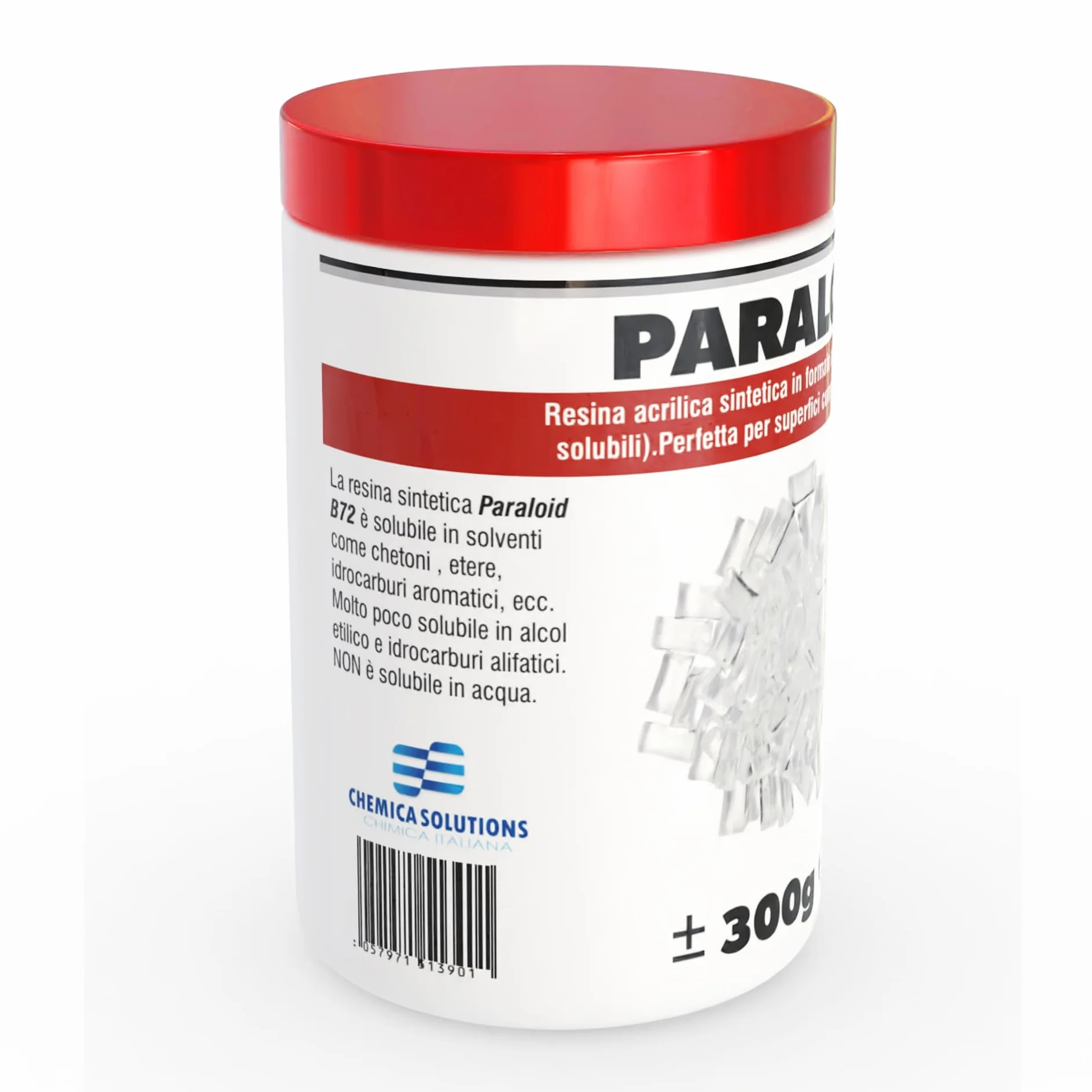Paraloid B72, resina acrílica 100% sólida, reduce la microporosidad y refuerza y limita la absorción de agua. (300 gramos)
