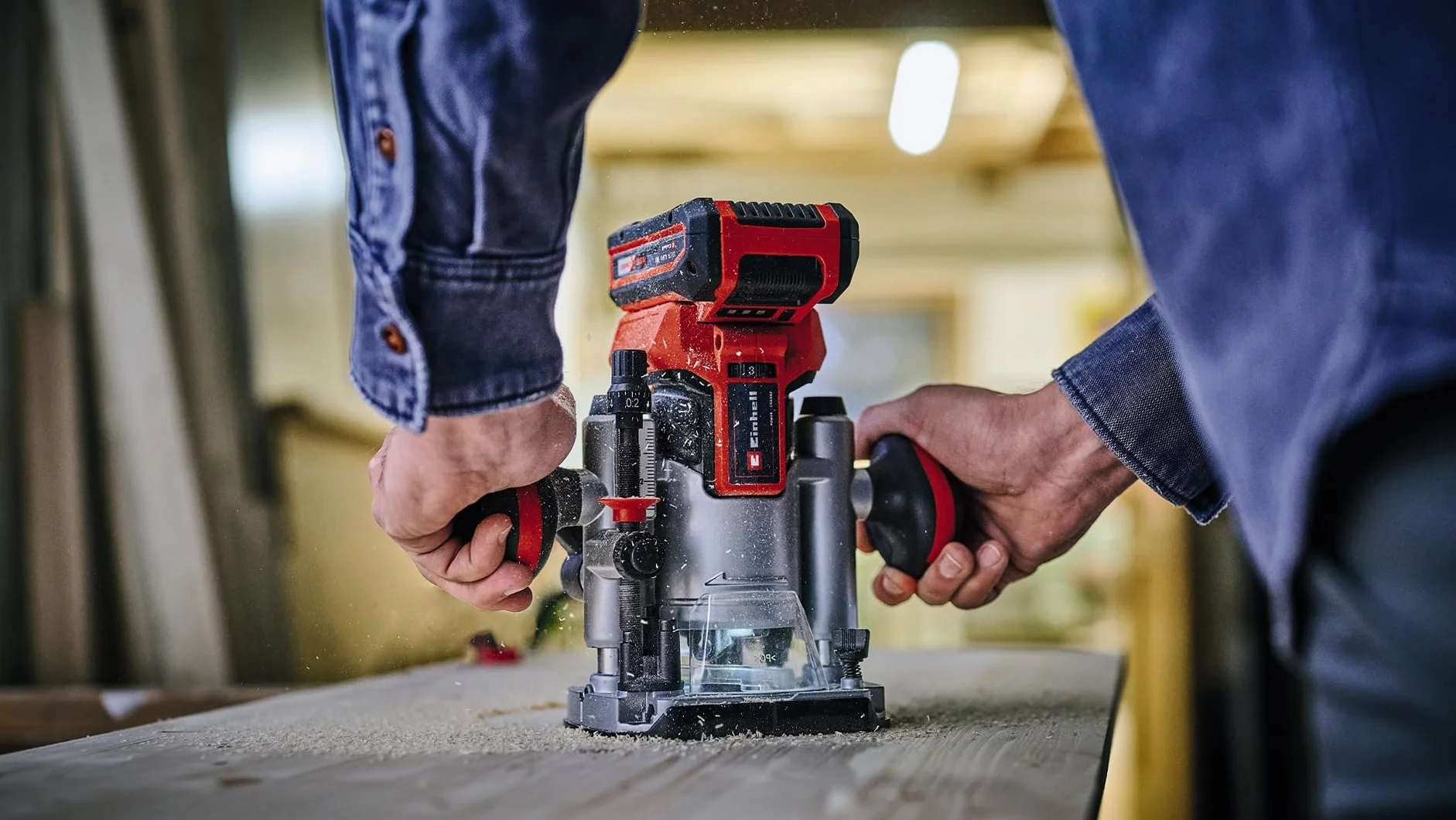 Einhell Professional Set de fresadora superior-de cantos con batería TP-RO Set 18 Li BL-Solo Power X-Change (18V, ajuste fino de profundidad de fresado, incl. accesorios+bolsa, sin batería)