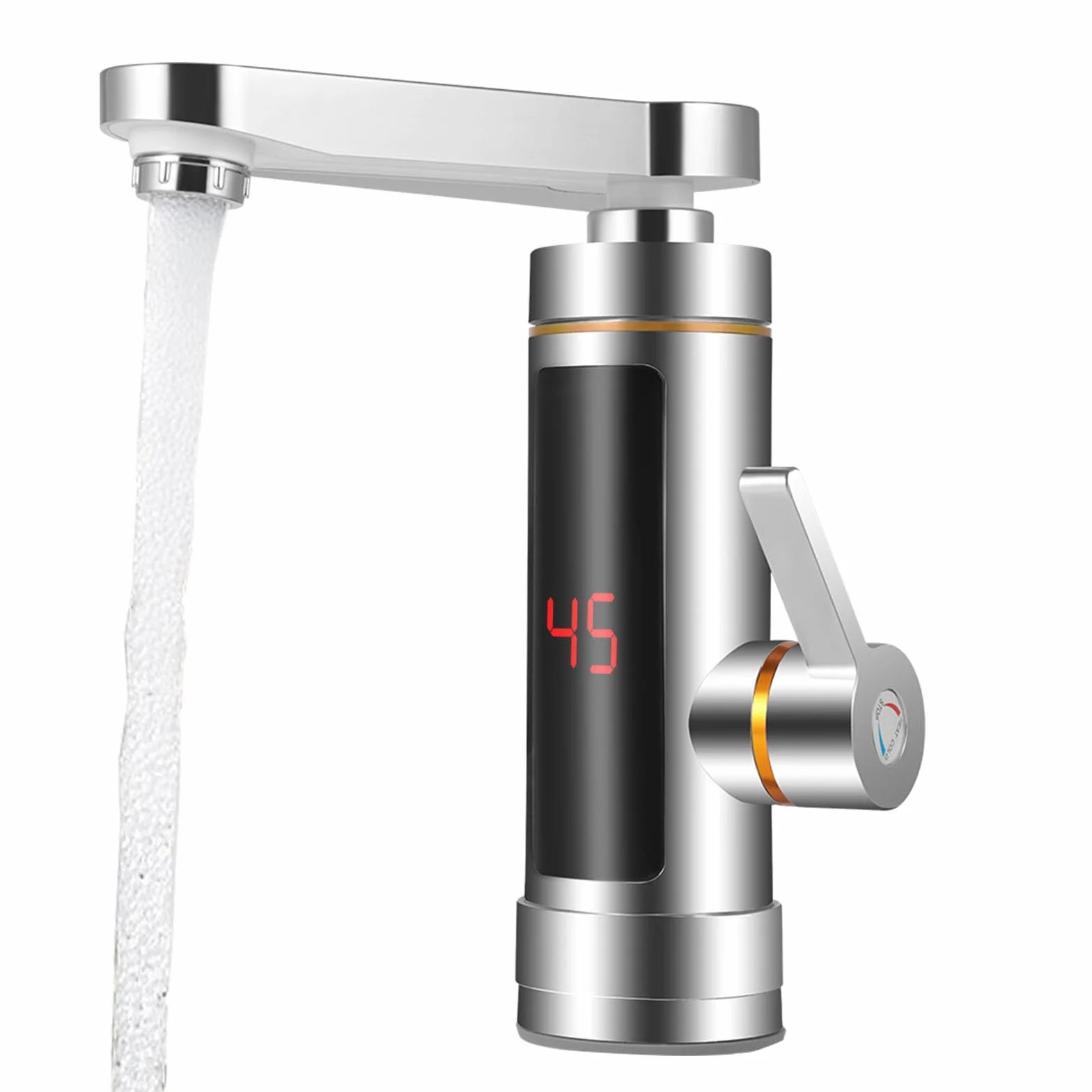Grifo eléctrico instantáneo, grifo de calentador de agua eléctrico, indicador de temperatura LCD, mezcla de 360°, grifo de cocina giratorio, grifo de agua instantáneo