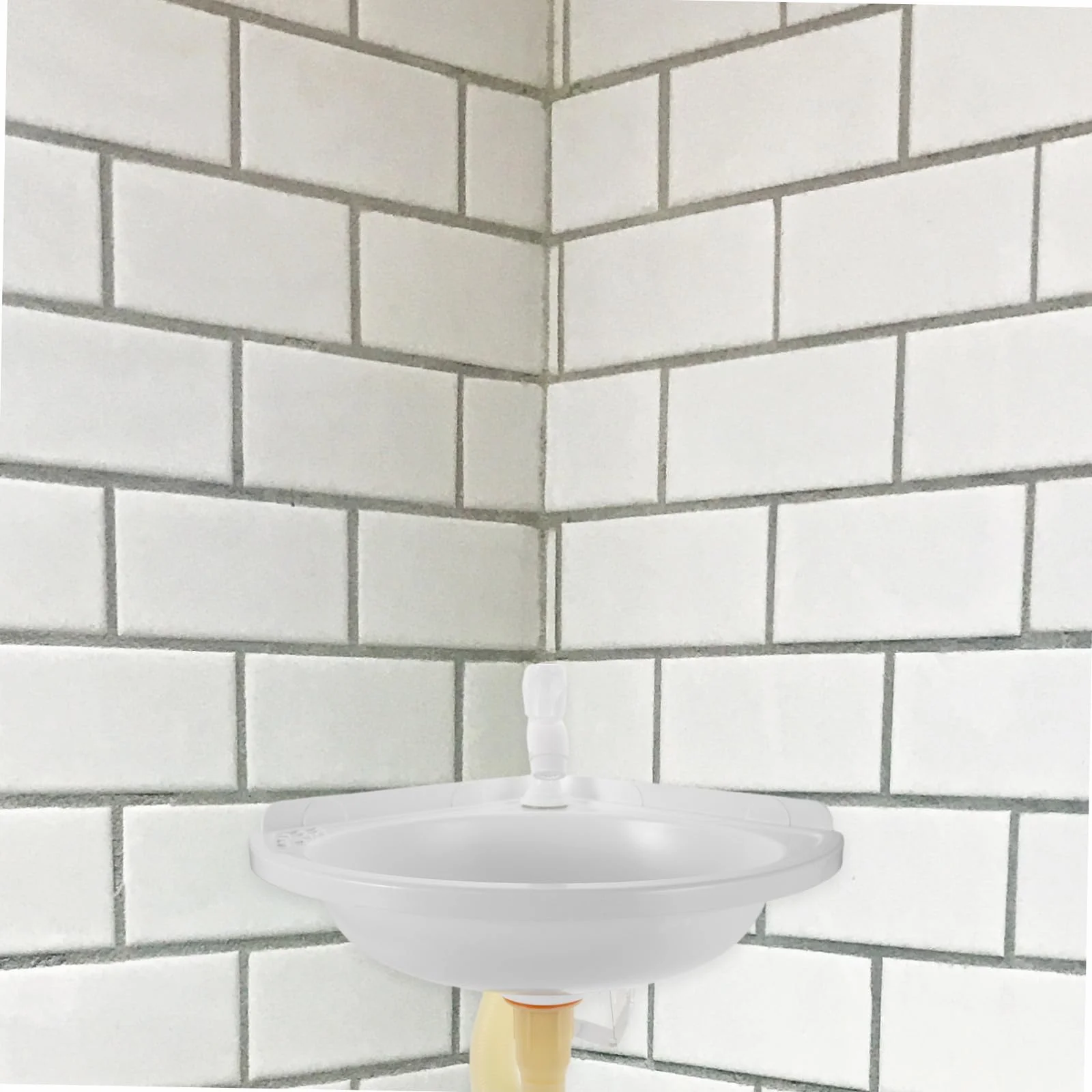 Operitacx Lavabo de Baño Triangular de Plástico con Grifo, Montaje en Pared, Compacto Color Claro para Baño Pequeño, Fregadero de Esquina Suspendido, Solución para Espacios Reducidos, 1