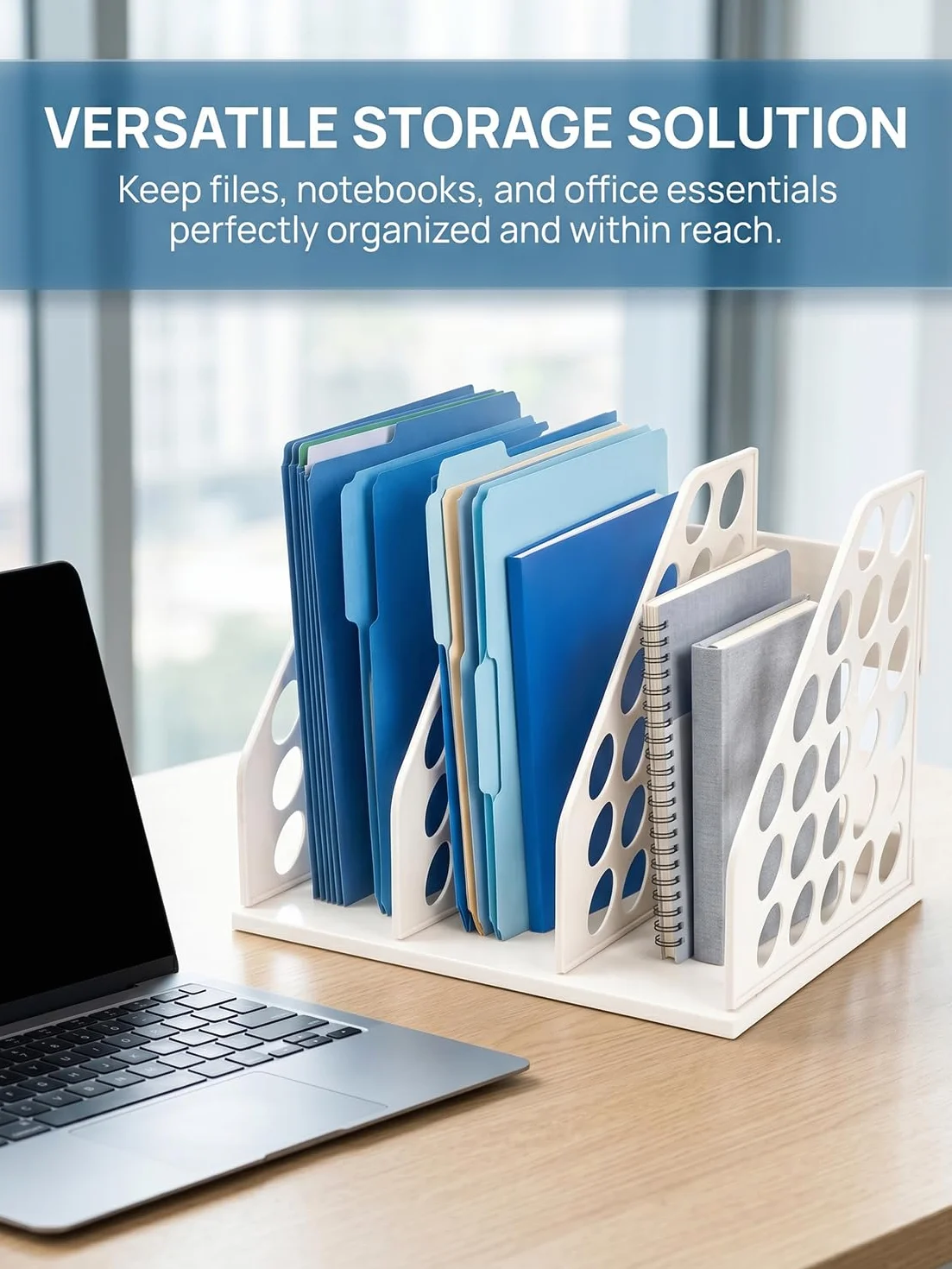 Soporte para archivos A4, organizador vertical de escritorio 3 compartimentos, almacenamiento de revistas oficina