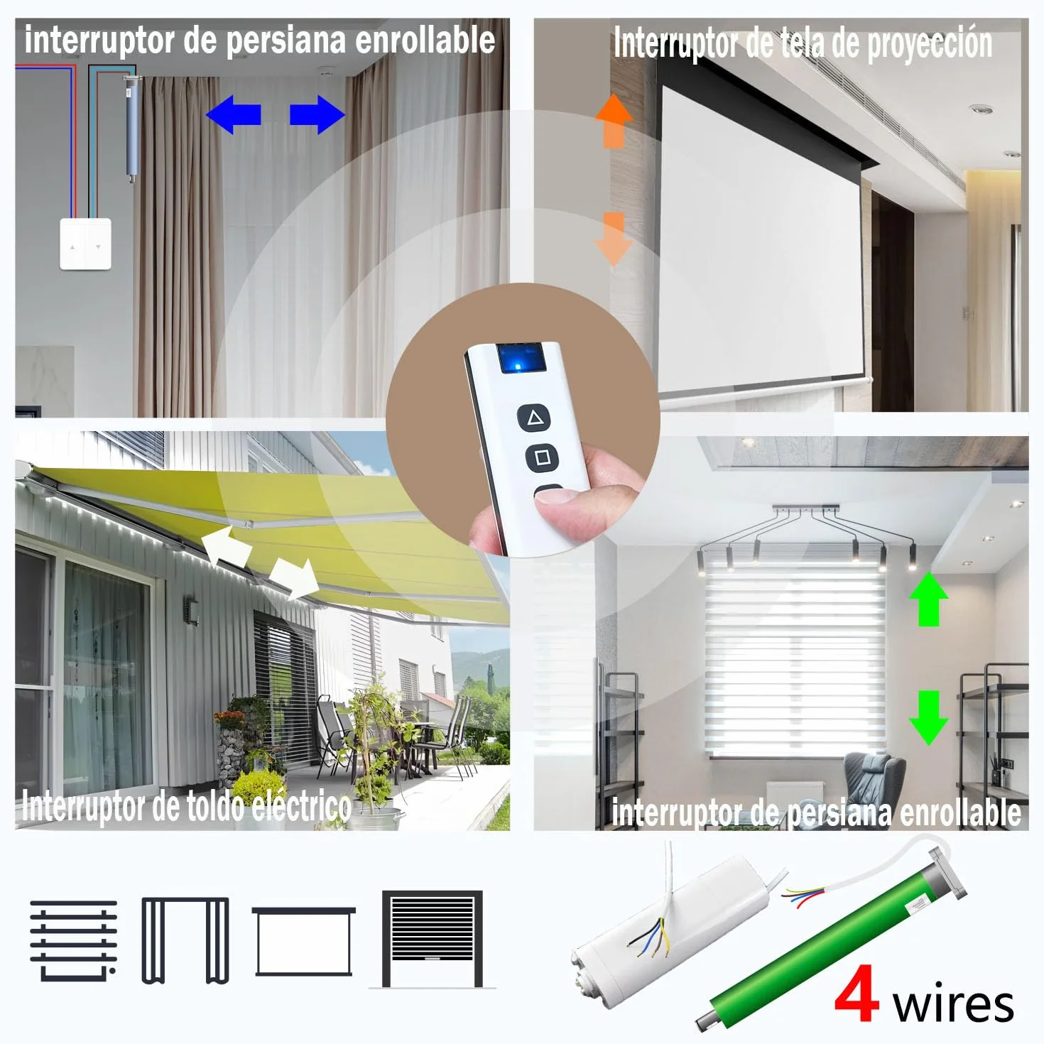 Interruptor De Persianas Por Radio, Receptor De Módulo De Relé Inalámbrico Con Rango De Control Remoto RF De Hasta 100M Receptor De Relé De 2200W Para Persianas Eléctricas