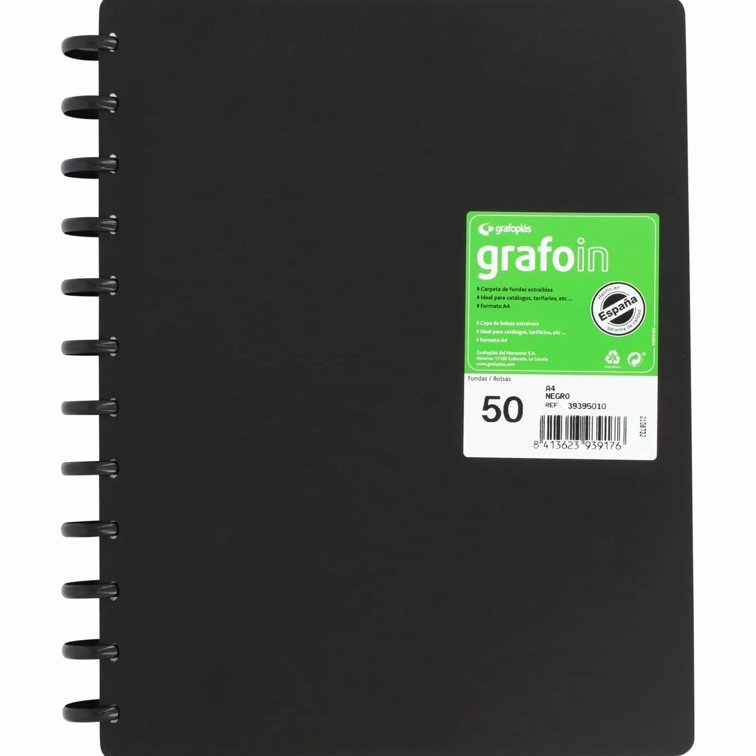 Grafoplas Carpeta de Fundas Extraibles Grafo In A4, 50 Forros Transparentes, Tapas Rígidas, Mecanismo de Discos