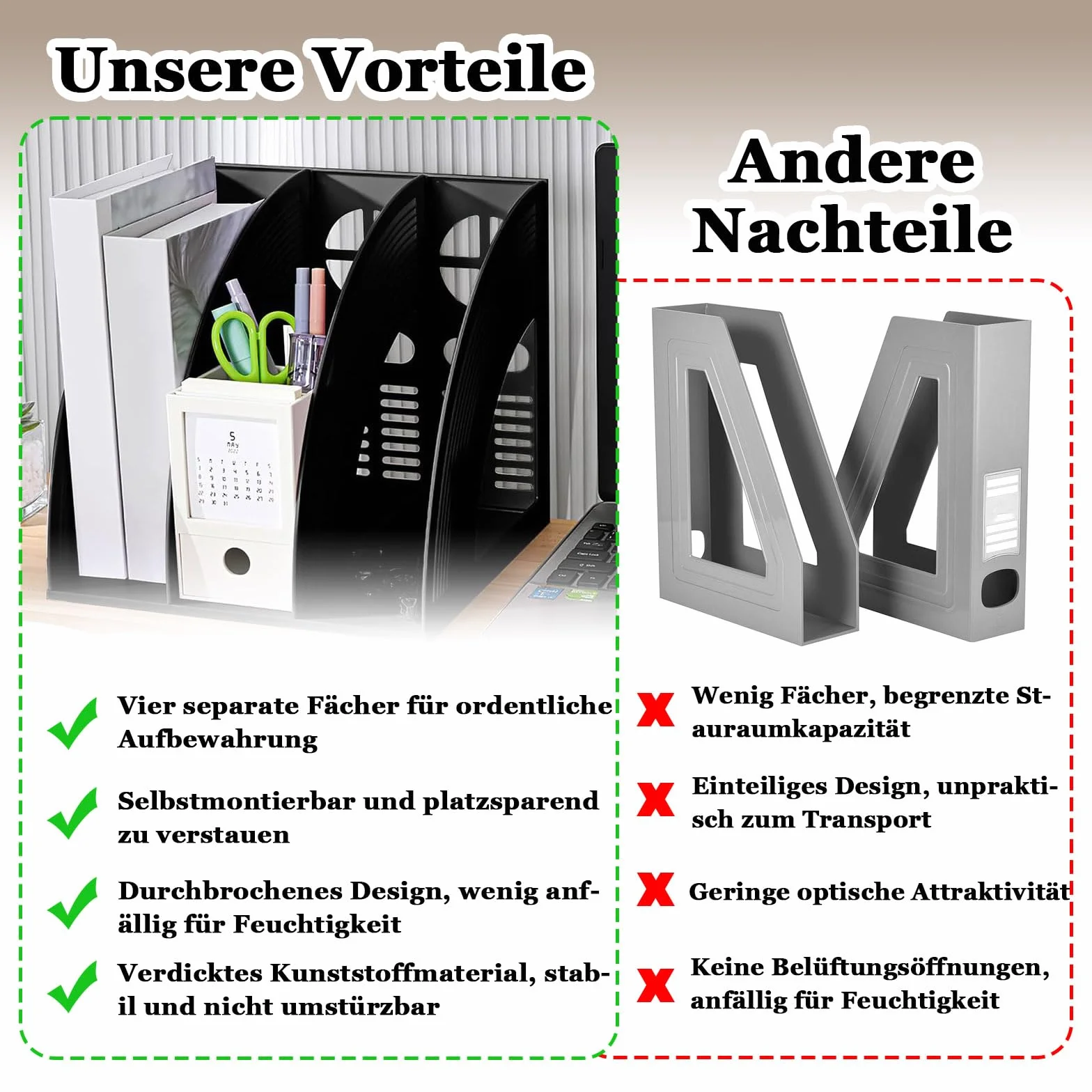 Archivador de Revistas 4 Compartimentos Vertical Plegable Negro