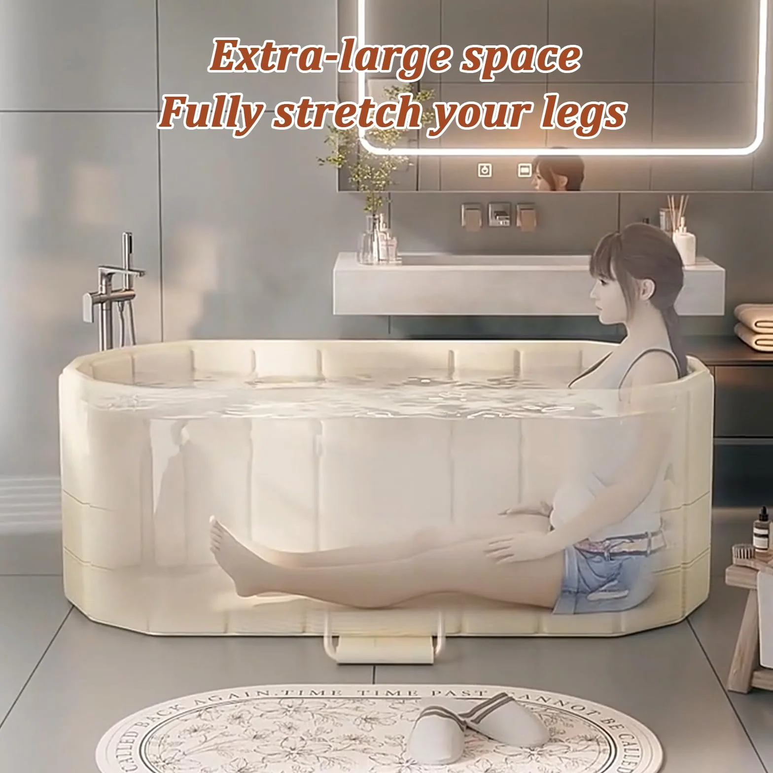 Simcat Bañera portátil 2 en 1 para adultos, 150 x 55 cm, plegable para 2 personas, con tapa, baño caliente y helado con aislamiento