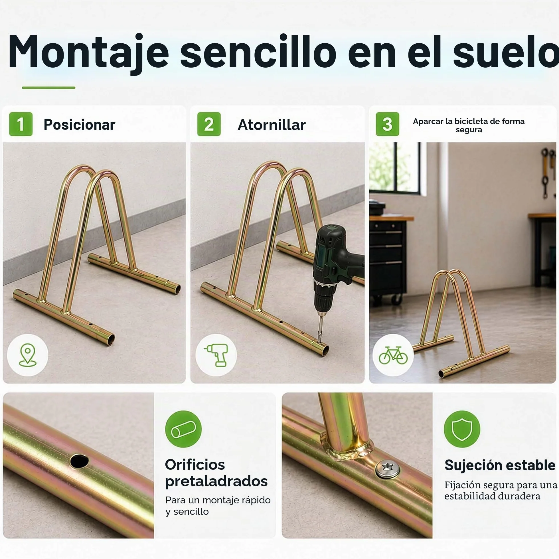 WilTec Bicicletas Aparcamiento bicis Aparcabicis Metal Exterior Suelo