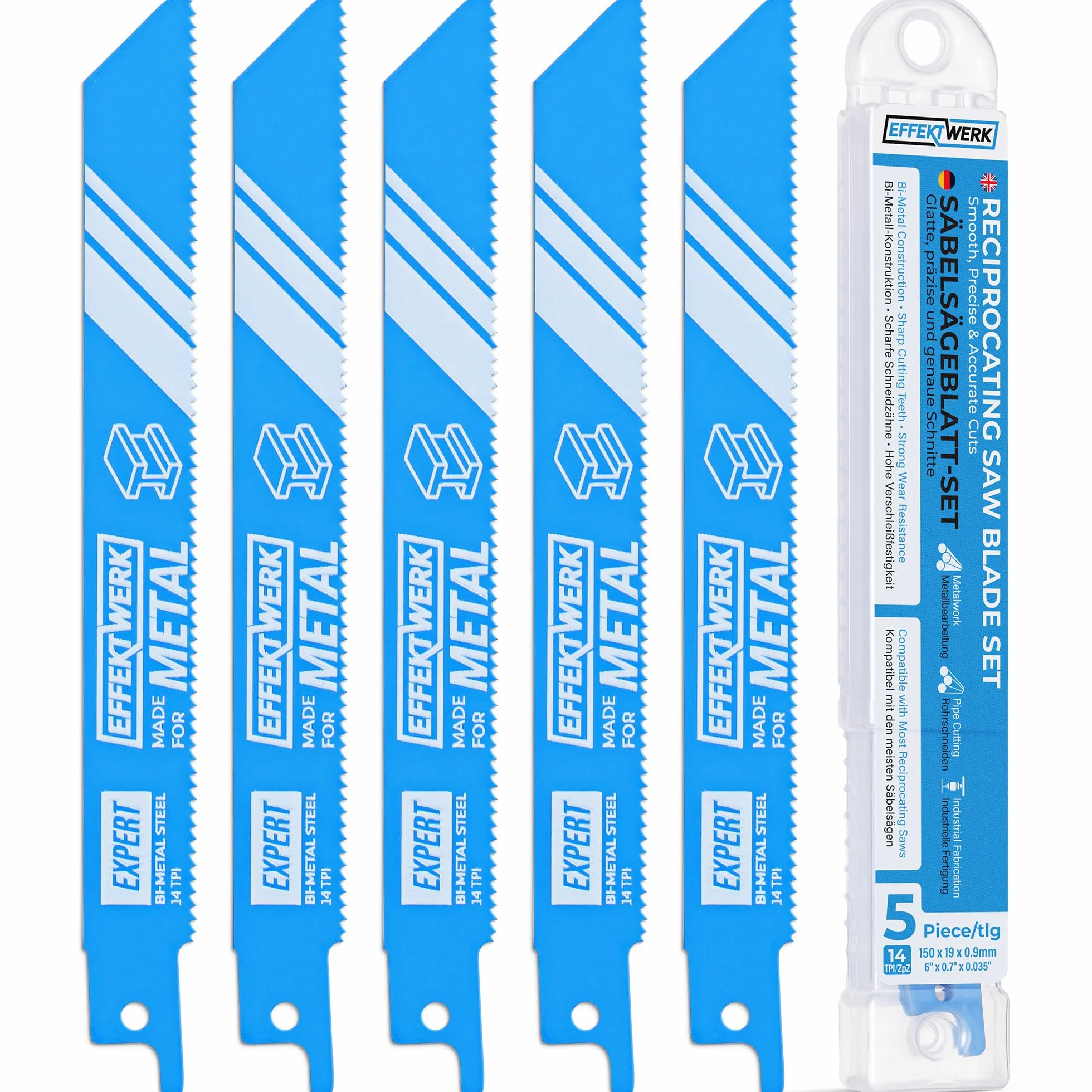 Hojas de sierra recíproca para metal 6" 150 mm 14 TPI acero bimetálico 5 piezas