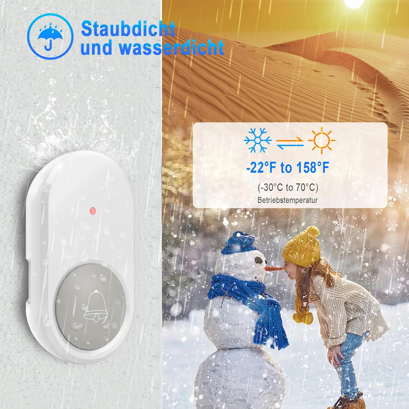SURFOU Timbre Inalámbrico Exterior Impermeable con Batería 300M de Distancia e Enchufe Receptores Timbre para Casa 55 Tonos Incluidos de Navidad 5 Niveles de Volumen e Indicador LED, Blanco