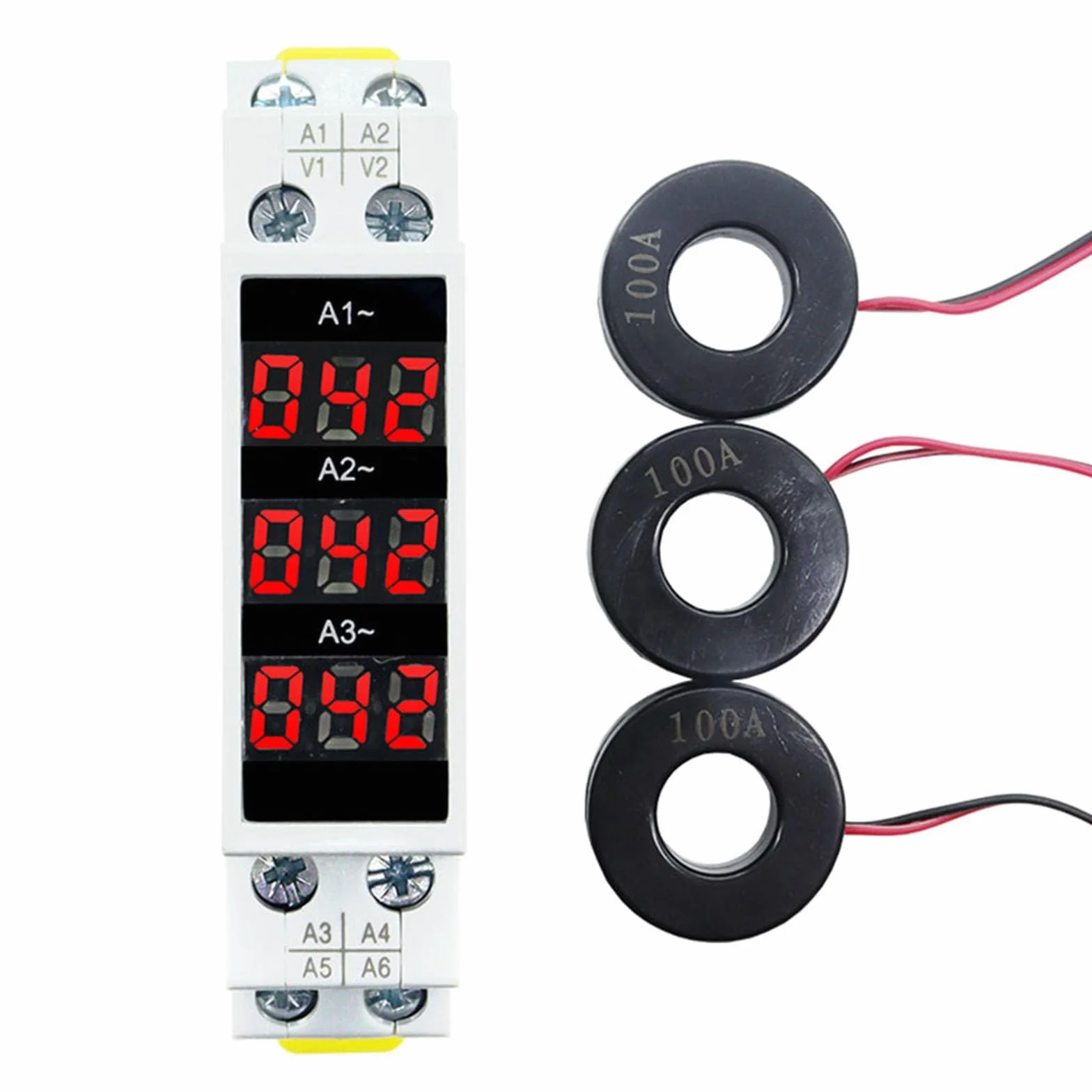 Amperímetro trifásico, pantalla trifásica de 3 dígitos, Mini Din 35mm Rail Pantalla Digital Indicador de medidor de corriente modular trifásico