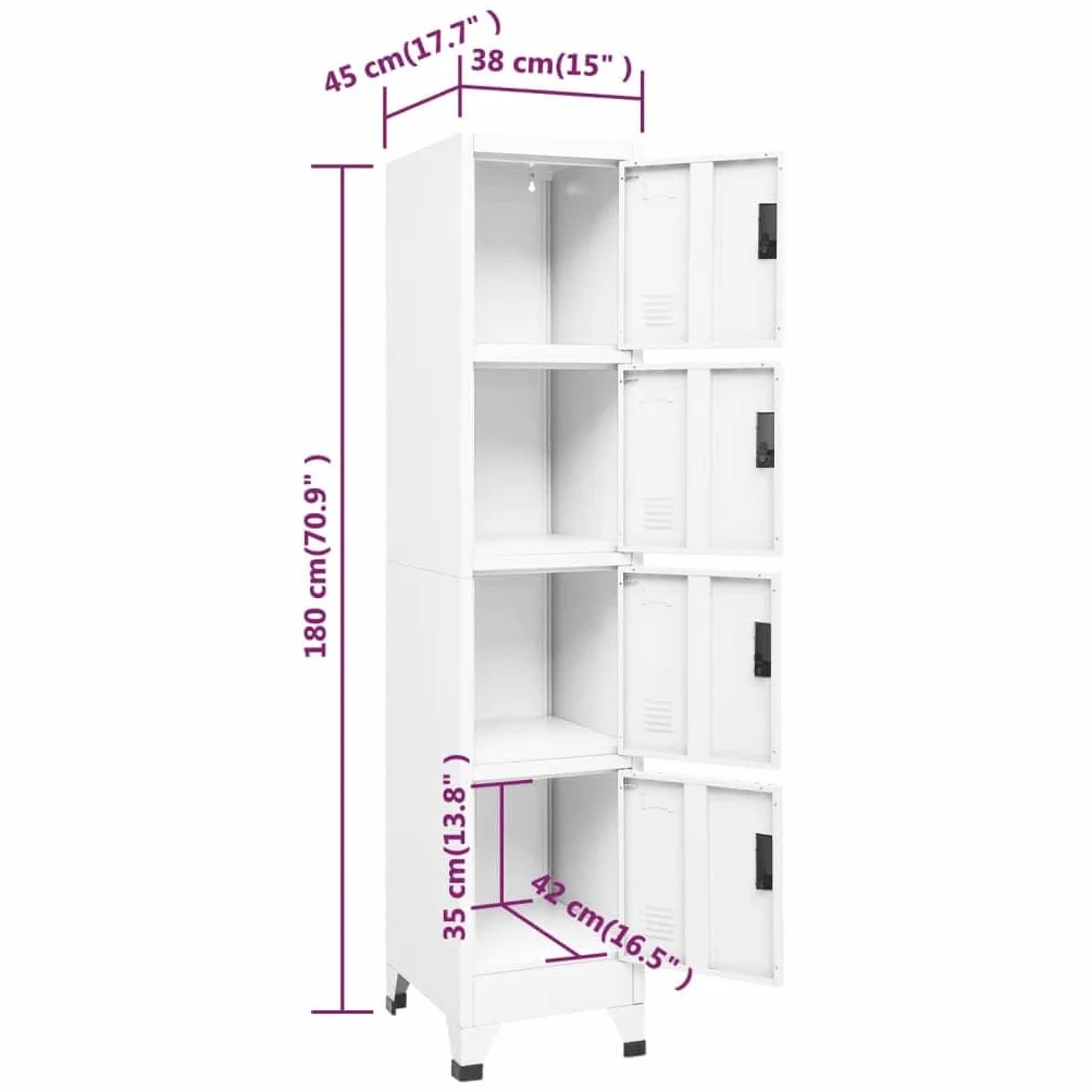 vidaXL Taquilla Armario Casillero Escuela Archivos Almacenamiento Acero Blanco 38x45x180 cm