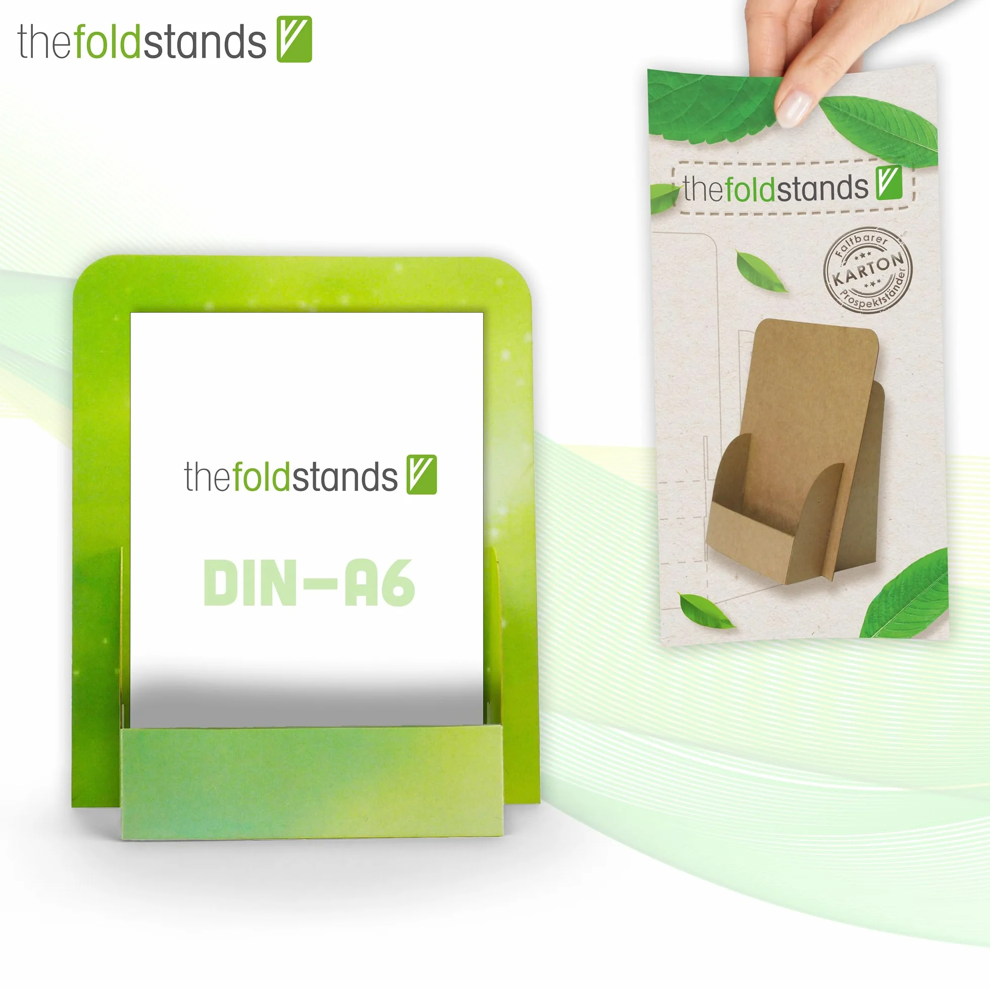 Green Design Soportes Plegables para Folletos DIN A6 Flyer Vertical 14,8 x 21 cm Eco Cartón FSC