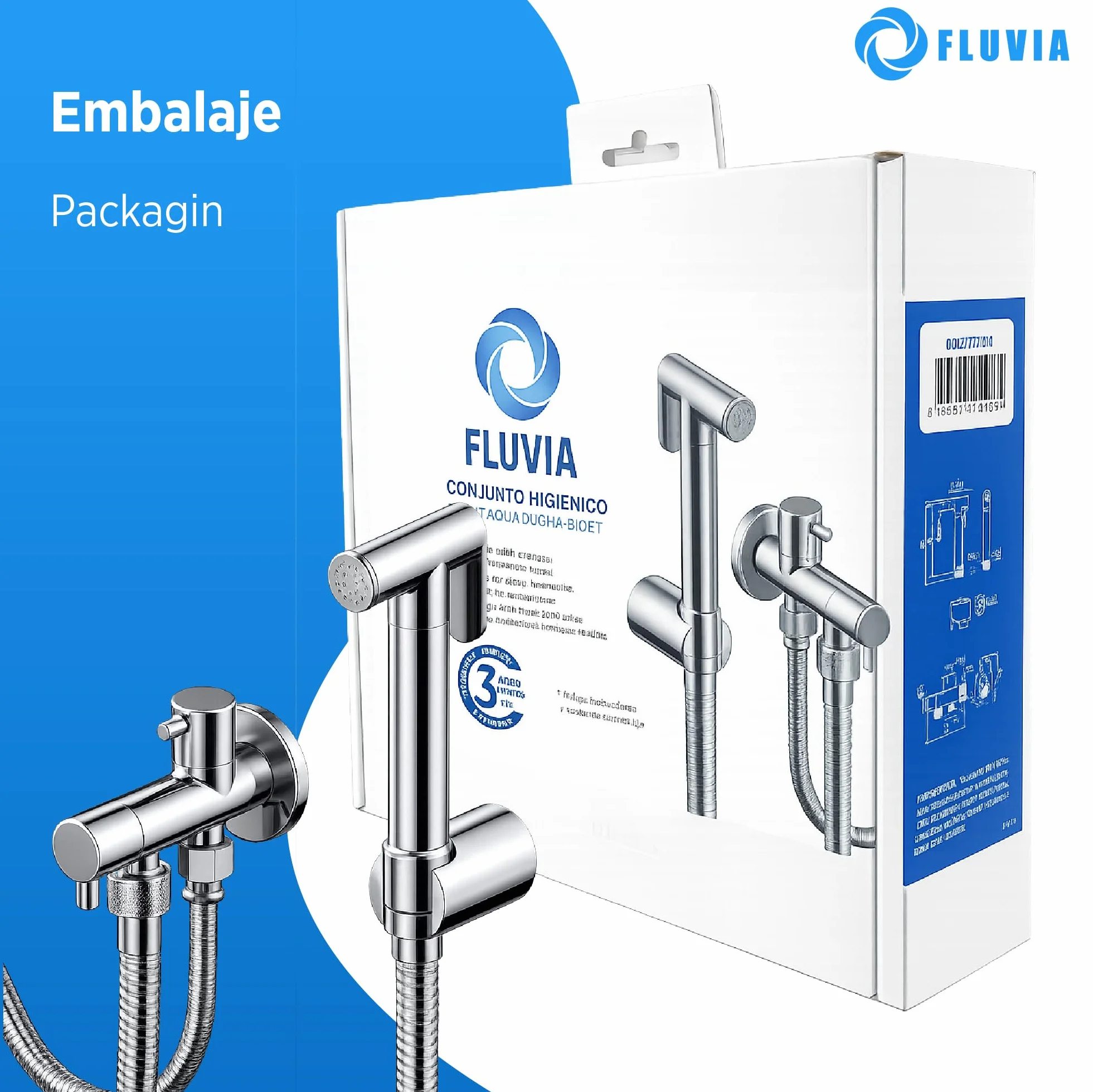 Grifo Ducha WC Fluvia – Ducha Higiénica para Inodoro con Bidé de Mano – Latón Cromado – Flexible Anti-Twist – Soporte y Llave de Escuadra – Garantía 3 Años