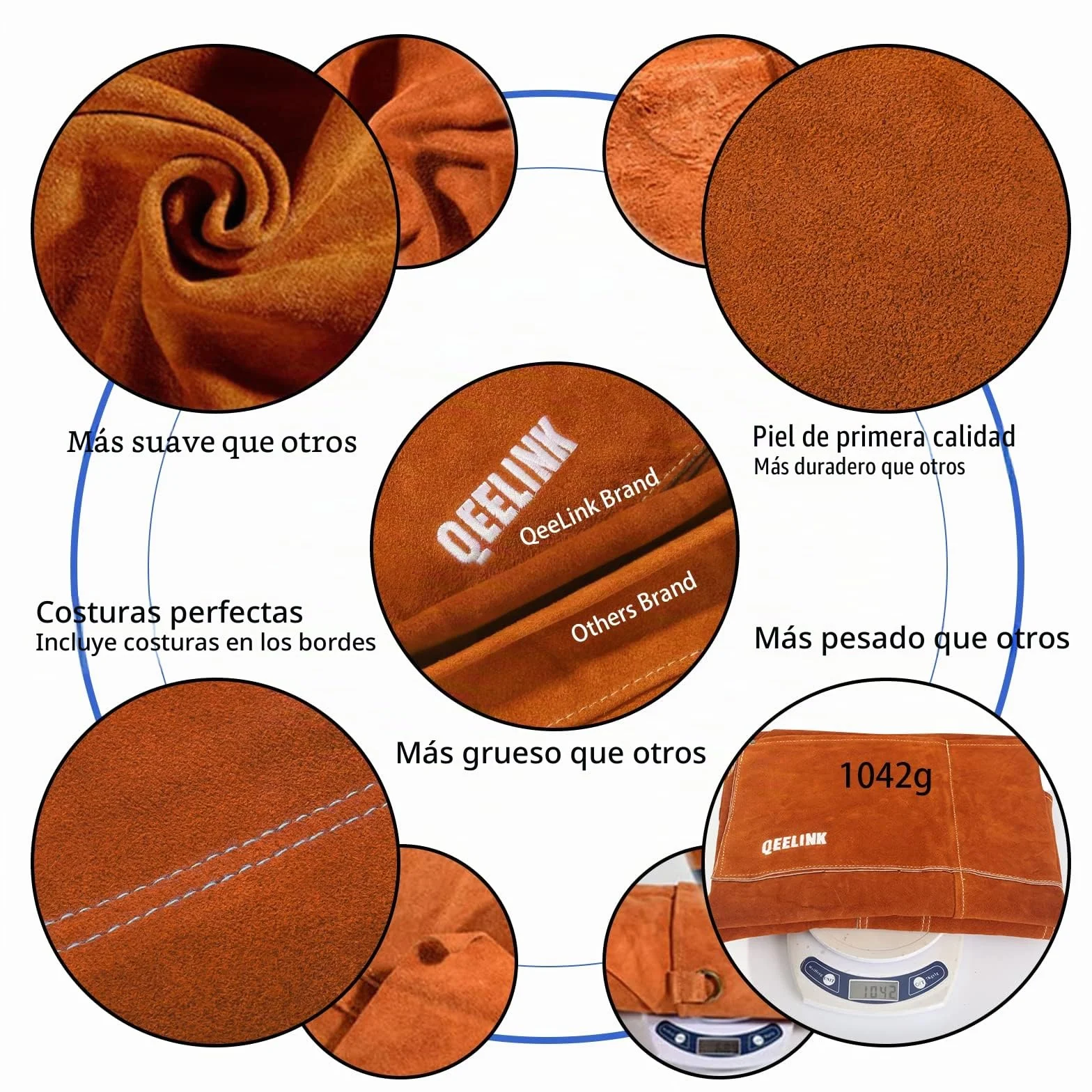 QeeLink delantal de soldador de cuero, delantal de cuero con 6 bolsillos para herramientas, mandil de carpintero resistente para hombres y mujeres, resistente al calor