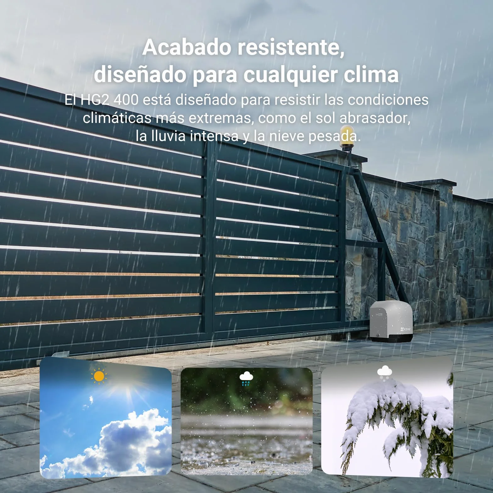 EZVIZ Motor Puertas Correderas Exterior 400 kg, con 4 Metros Cremallera de Nailon y Acero, Dos Mandos a distancia, una Luz de Alarma, Wi-Fi/Bluetooth, Instalación de dos cables, Impermeable, HG2 400