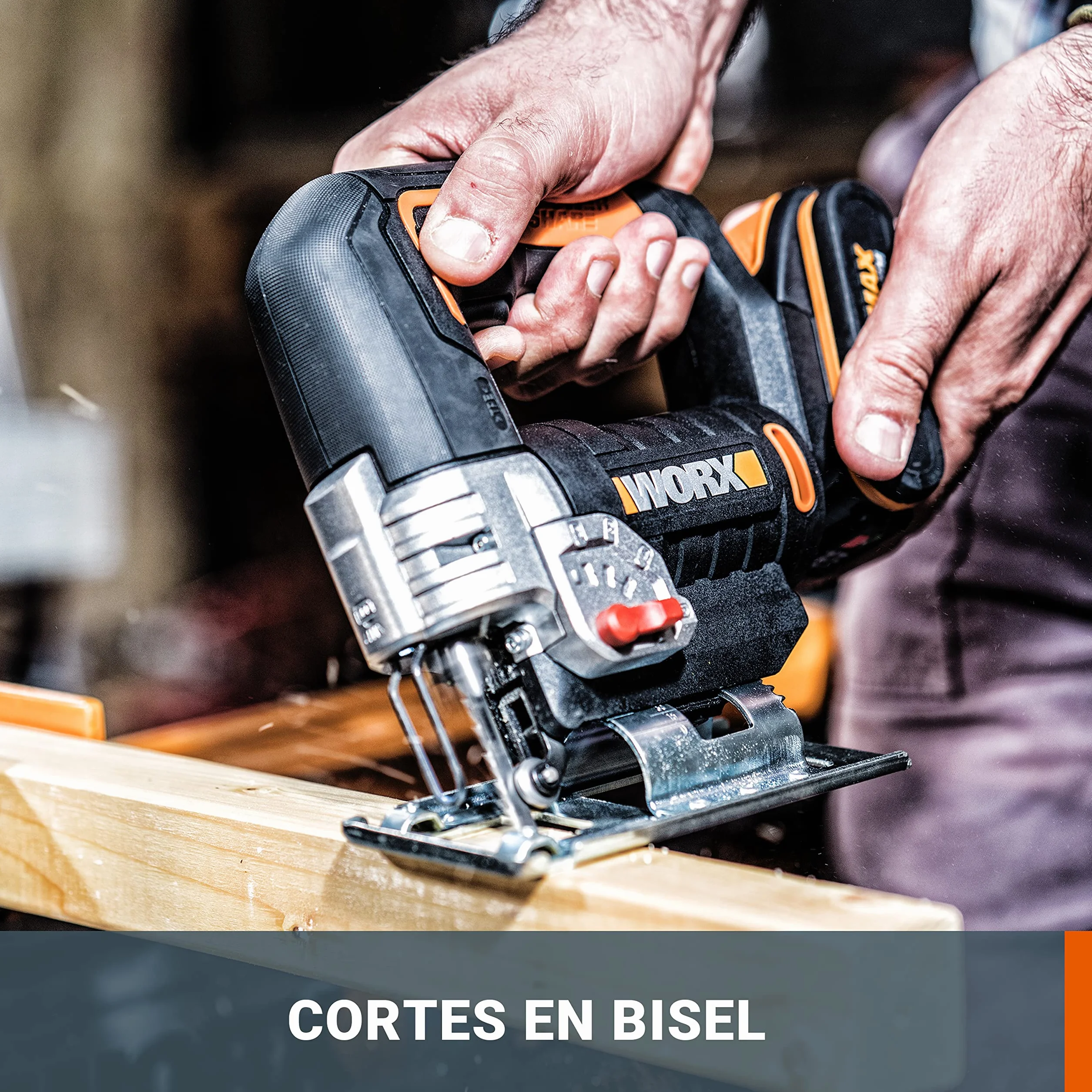 WORX Sierra de calar 20V Máx. | WX543.9 | Sistema de penduleo de 4 posiciones | Sin batería ni cargador | Cambio rápido de hoja| Luz LED | 24mm de corte | Caja de cartón |