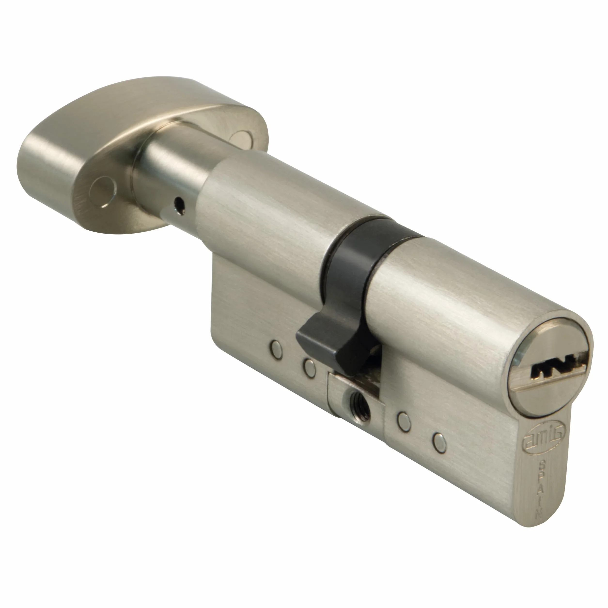 Amig - Cilindro de seguridad con muletilla - Cerradura para puertas - Bombín de Alta Seguridad - Antiganzúa y Antibumping - Incluye 5 llaves - Cromado Mate - Medidas: 100 (50-50 mm)