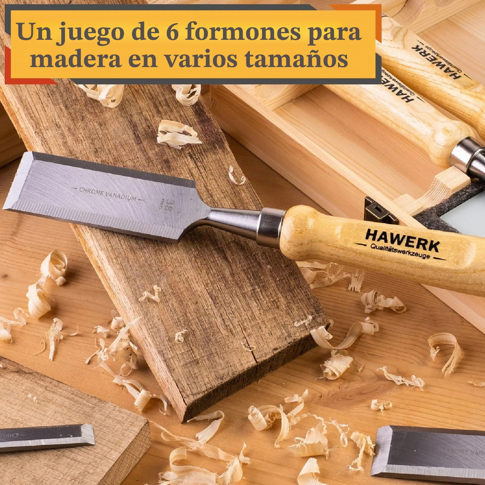Formones para Madera Profesional - Juego 6x Cinceles para Madera 2x Piedras de Afilar con Maletín - Apto Principiantes y Profesionales del Bricolaje