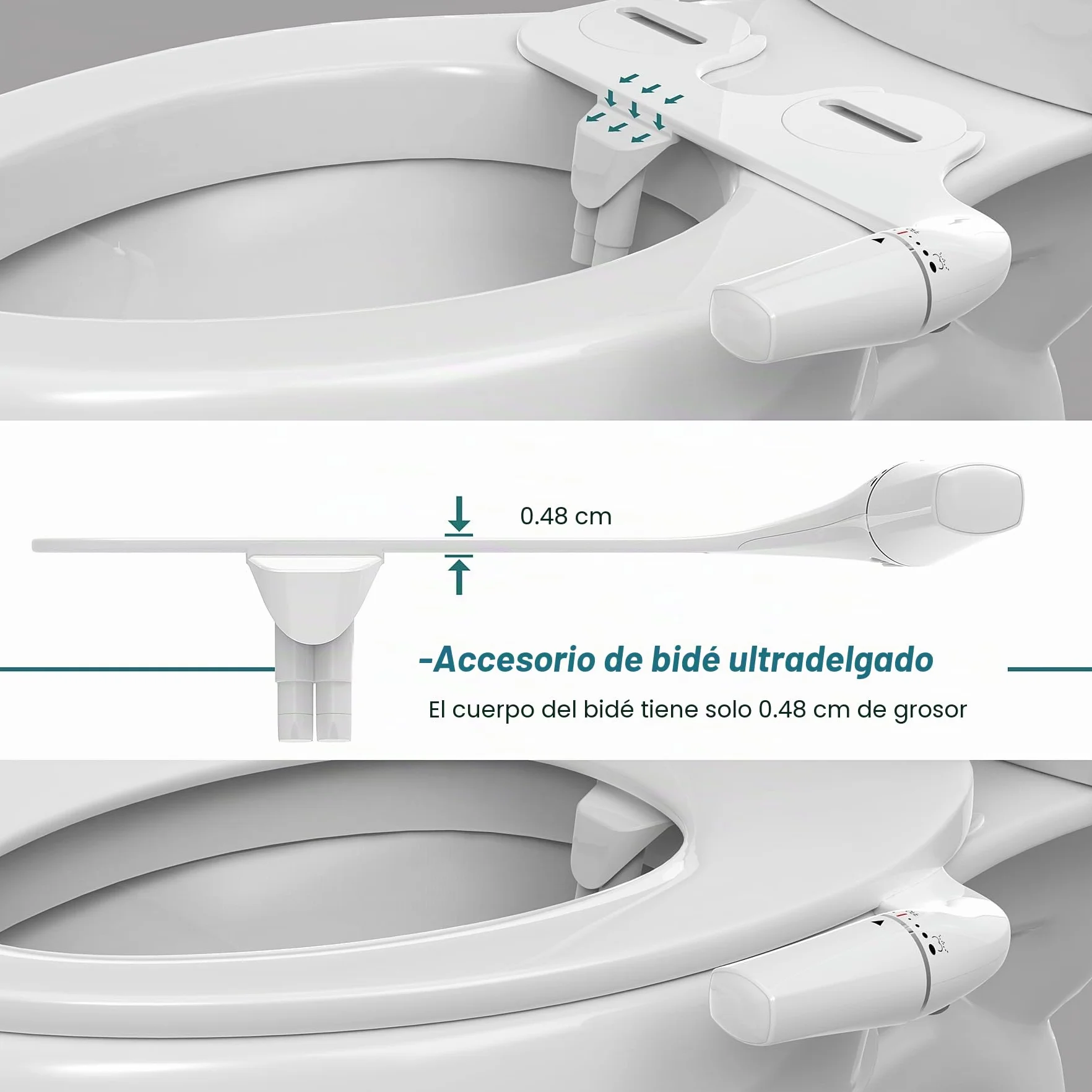 Bidé para WC Izquierdo – Bidé Ultrafino No Eléctrico Con, Boquilla Doble Bidé, Limpieza Delantera y Trasera, Accesorio de Inodoro, Ducha de Glúteo, Taharet (Con Manguera de 1 M)