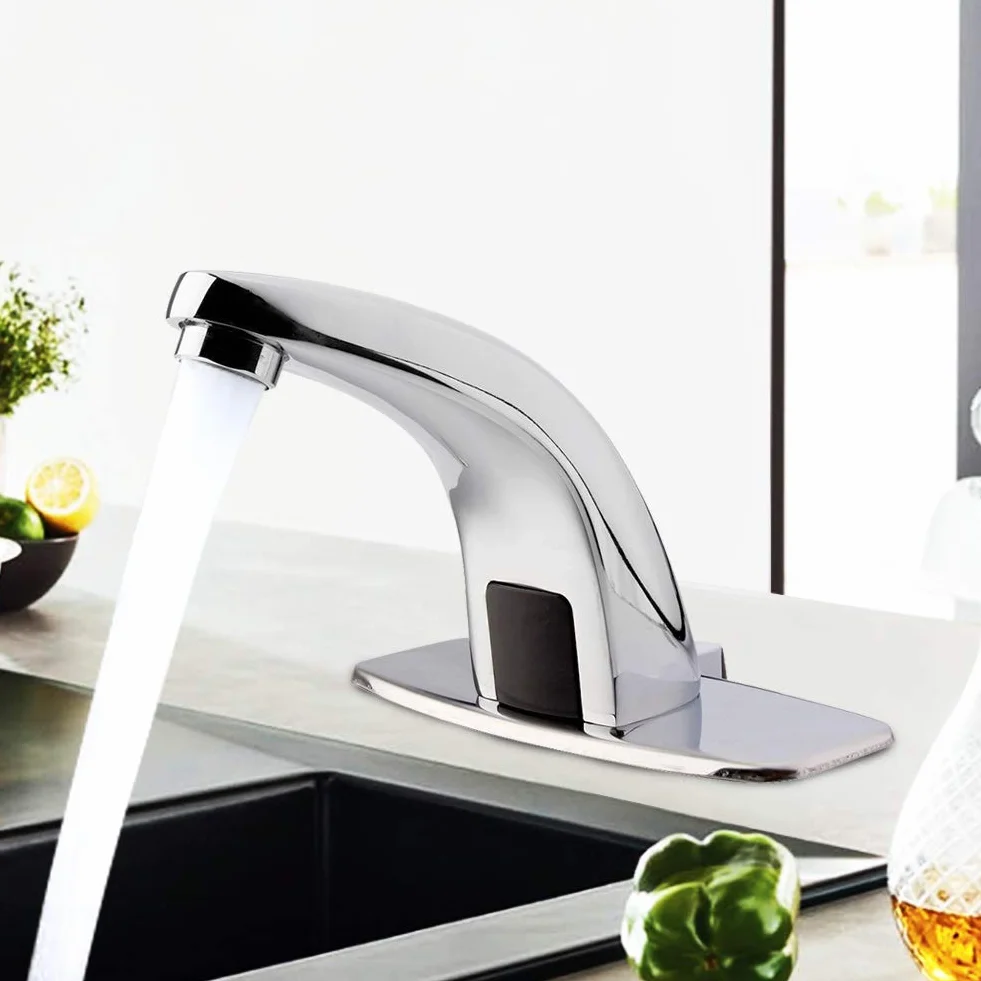 Grifo Automático con Sensor de Infrarrojos, Sin Contacto, Inteligente para Lavabo y Fregadero, con Válvula Mezcladora de Agua Fría y Caliente, para Cocina y Baño
