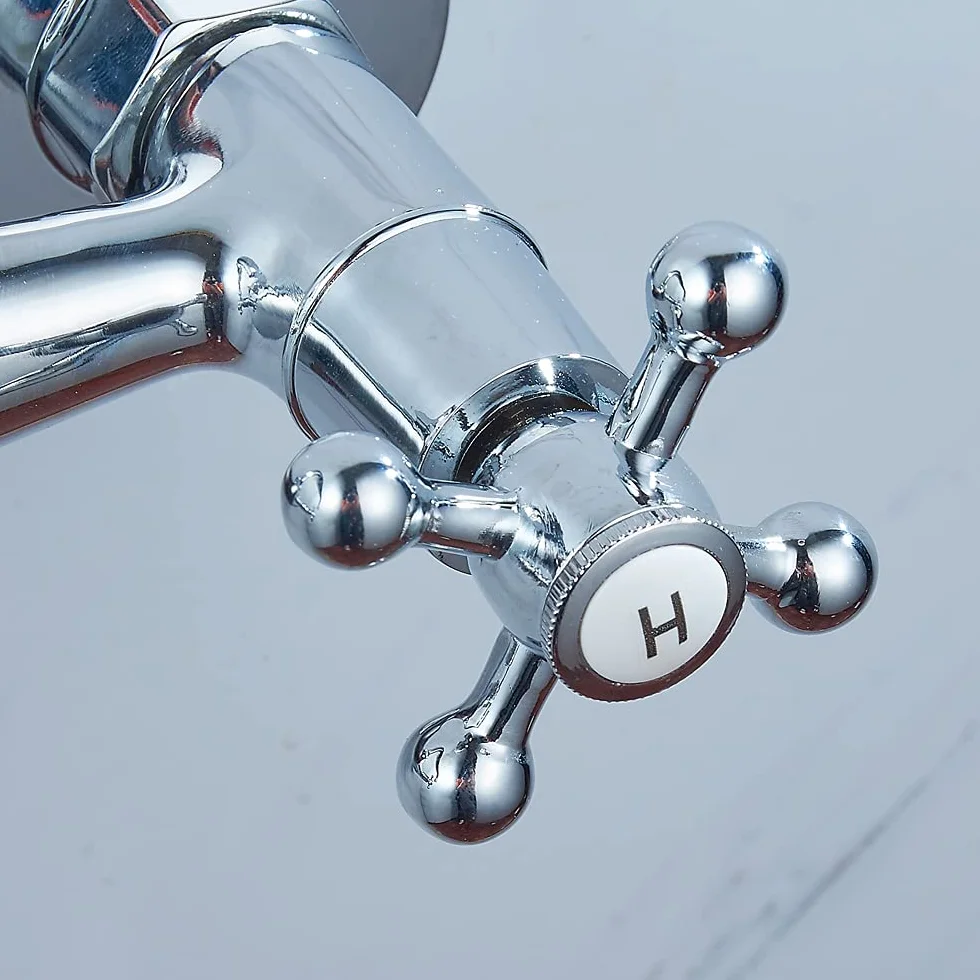 Grifo montado en la pared, Grifo Doble de dos manijas para cocina, Grifo Lavadero, Grifo de cocina nostálgico, regulador giratorio, retro, instalaciones de baño, plata