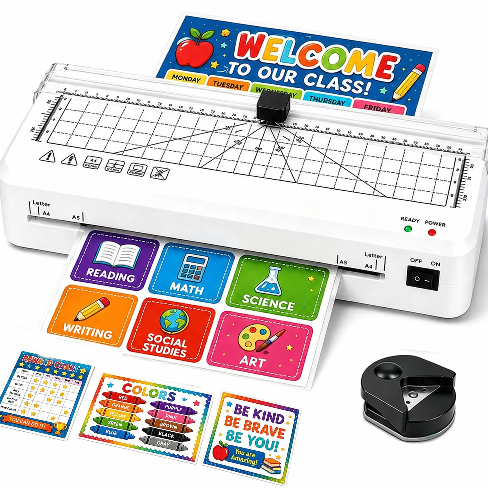Plastificadora A4 con Cortador Integrado y Redondeador, Calentamiento Rápido, Laminado 80-125 Micras
