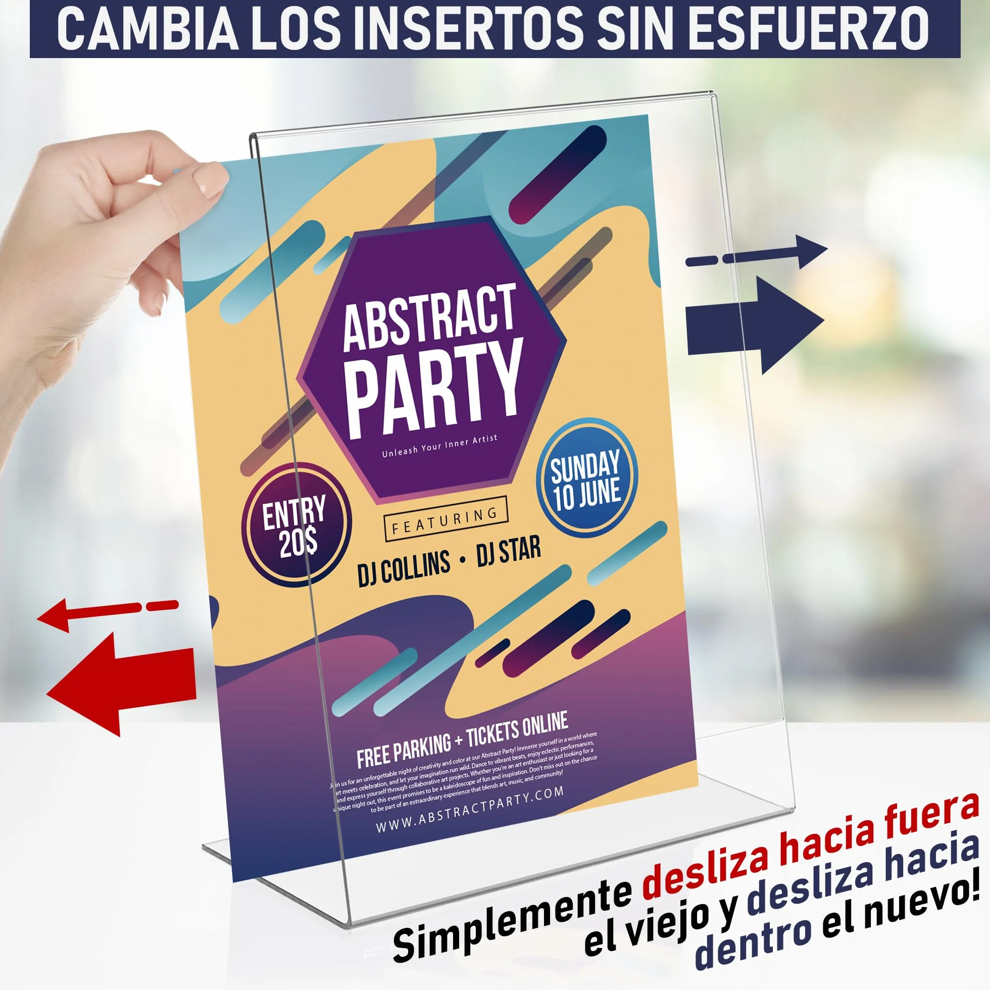 Soporte para carteles A5 de acrílico transparente inclinado, expositor de plástico para mostrador, 6 unidades