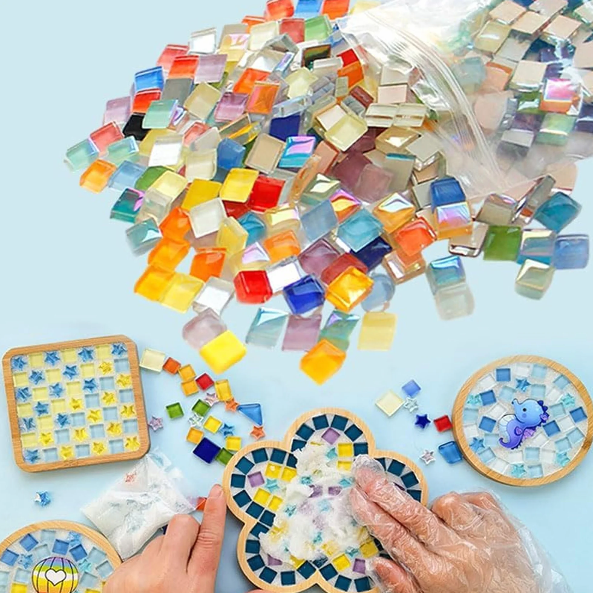 450 Piezas 400 g Baldosas De Vidrio, Mini Azulejo De Mosaico, Mosaico Colores Mixtos Vidrio Tintado, Teselas De Cristal Cuadradas, Decoración Del Hogar