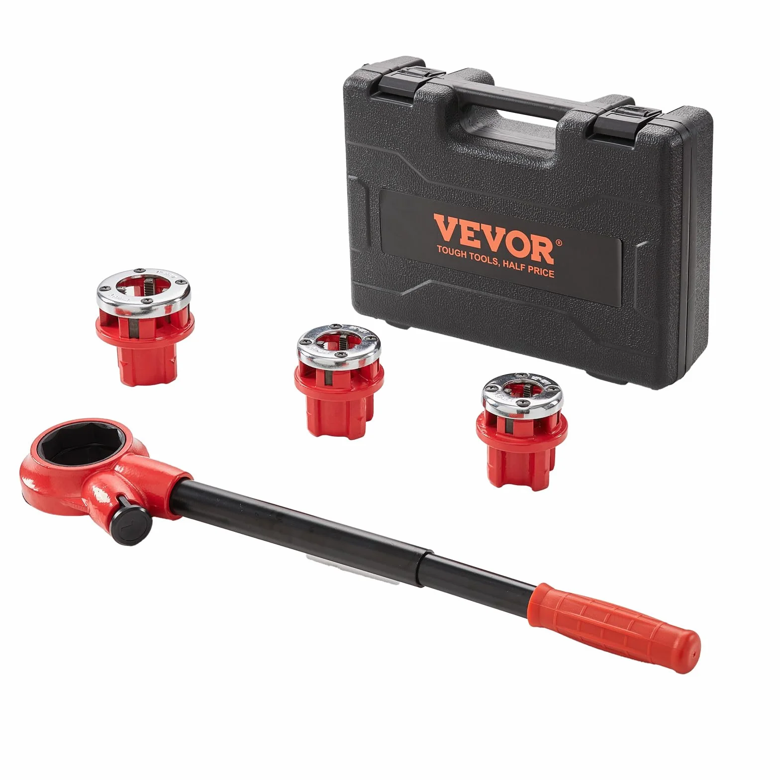 VEVOR Kit de Roscado de Tuberías con Trinquete 1/2", 3/4", 1" NPT Juego de Matrices de Fontanero Portátil 3 Matrices NPT Estuche de Almacenamiento para Tubos de Aluminio Galvanizado Hierro Cobre