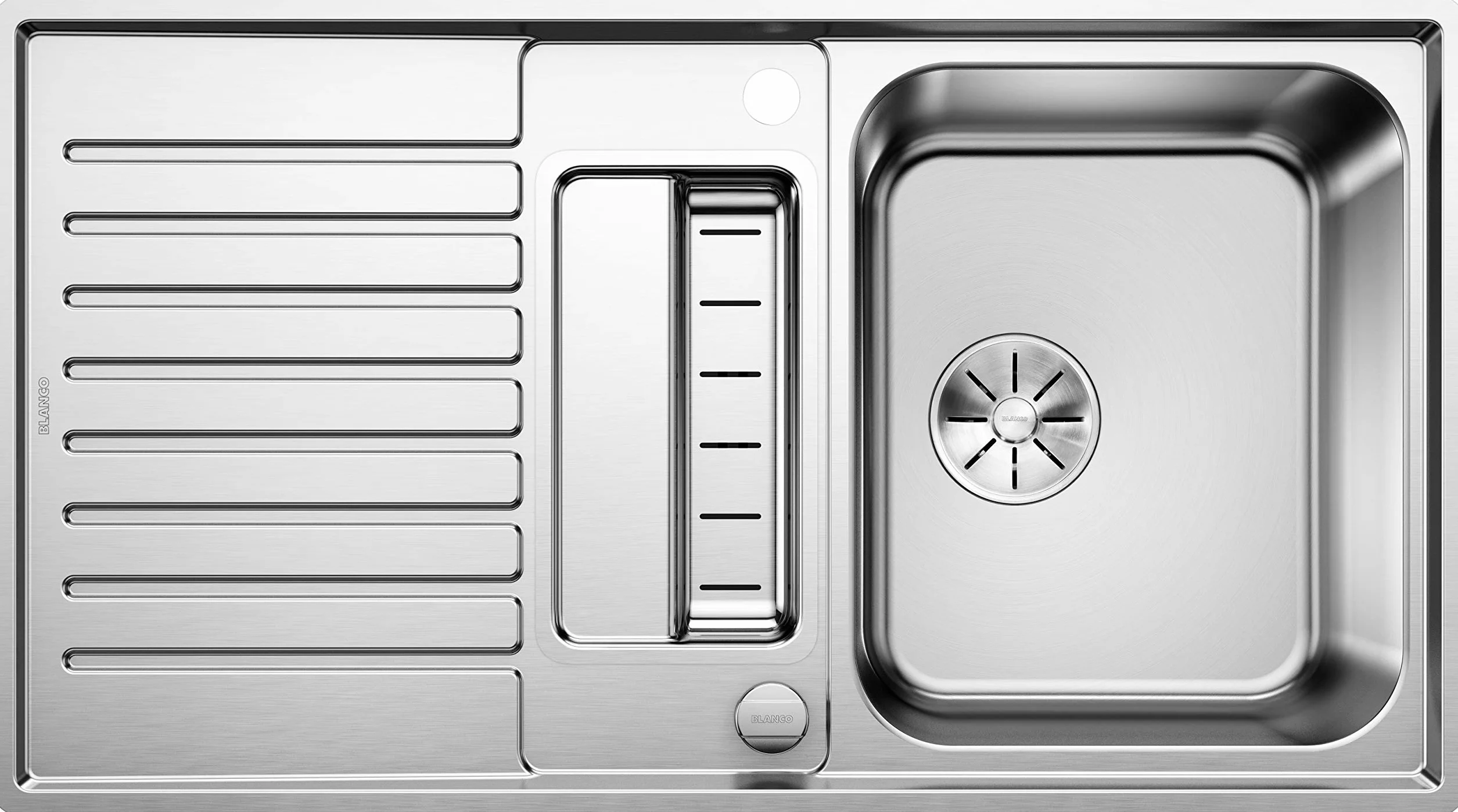 BLANCO CLASSIC PRO 5 S-IF 523663 Grifería de cocina con control a distancia de drenaje, bandeja reversible, mueble de baño de 50 cm, acabado satinado de acero inoxidable