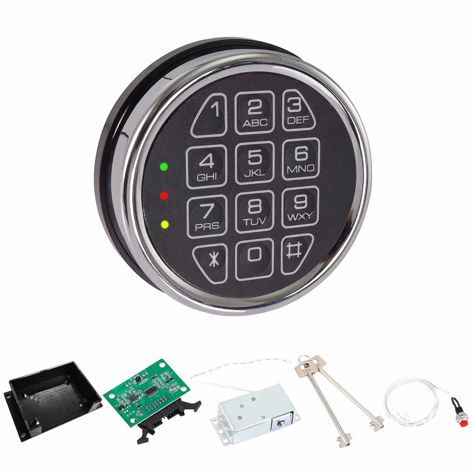 Reemplazo de cerradura de seguridad para pistola electrónica, teclado digital con mecanismo de bloqueo de solenoide, acabado cromado/negro, diseño de 14 pines, placa de circuito, cable de reinicio y 2