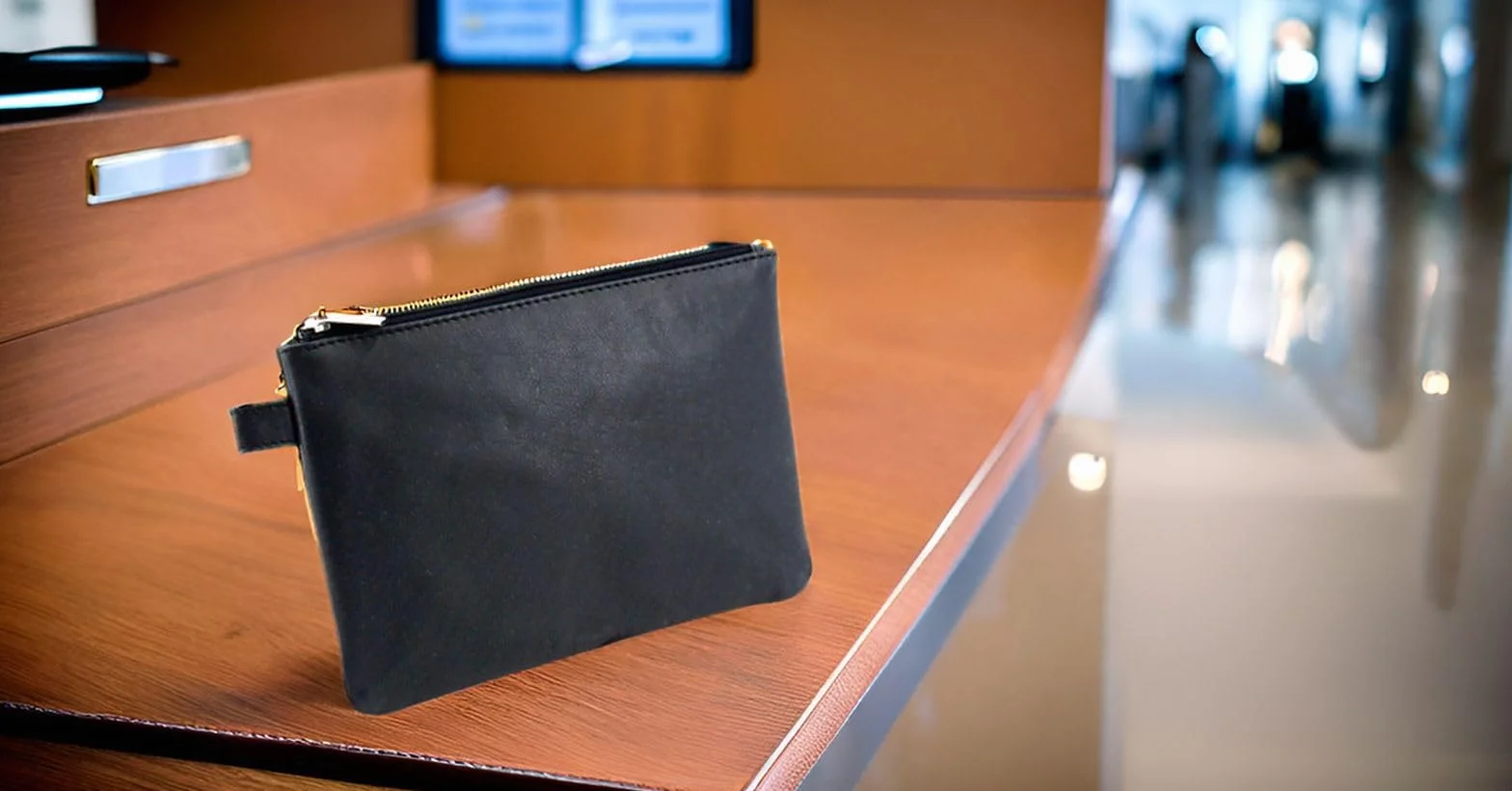 Alassio Bolsa para billetes de banco piel cierre de cremallera 23 x 16 cm negro