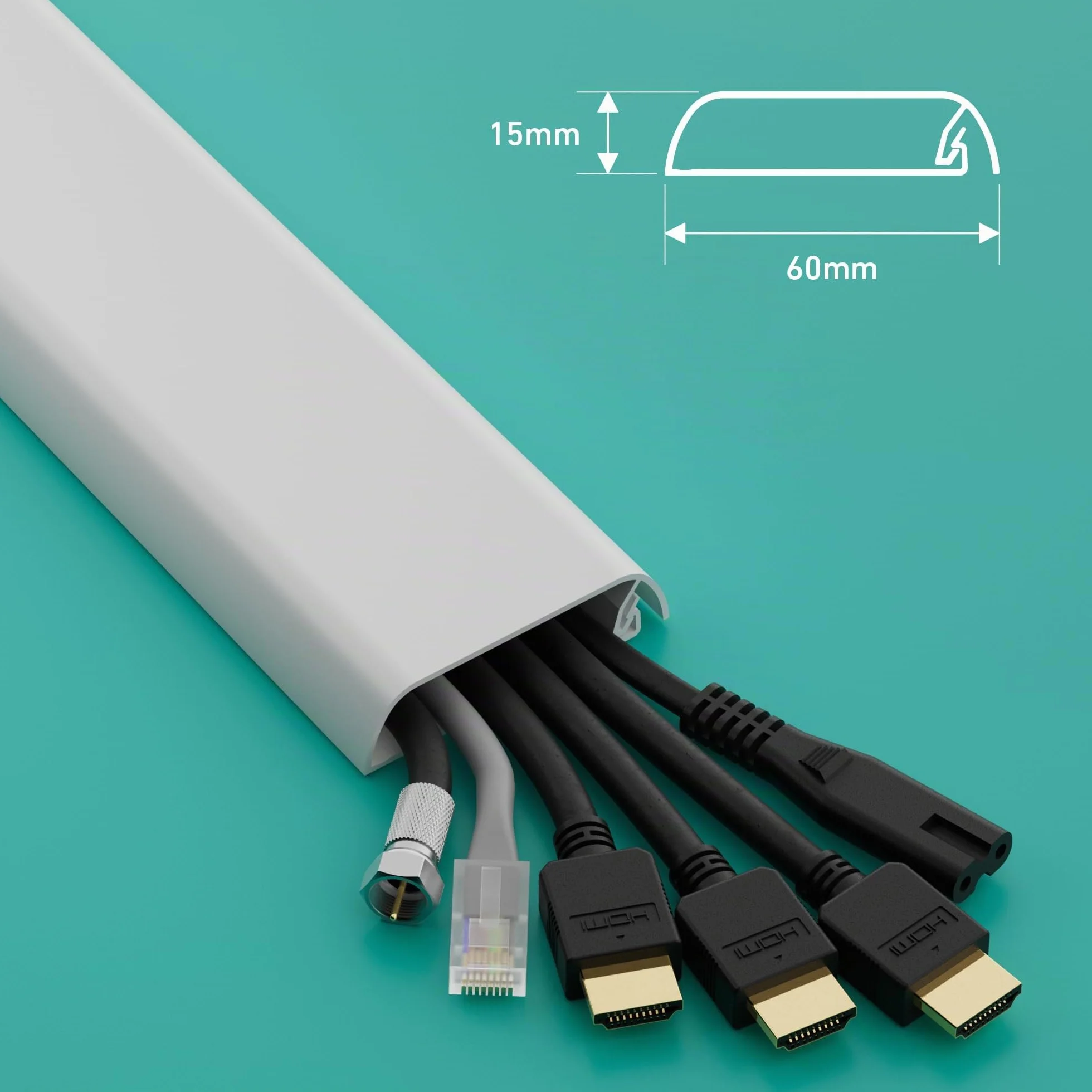 D-Line Cubrecables TV 60mm x 15mm x 40cm Blanco Canaleta Autoadhesiva Perfil Bajo