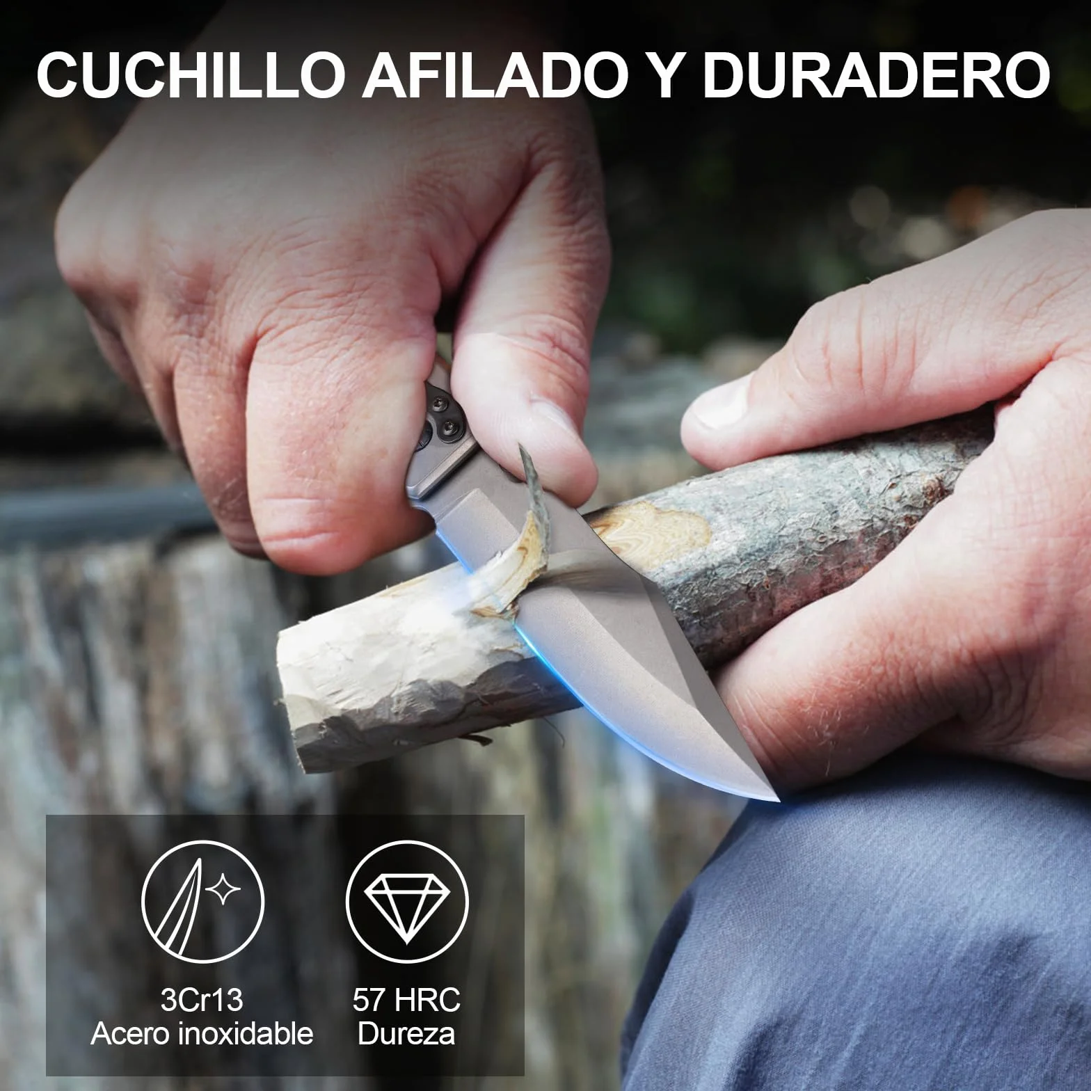 Navaja, Cuchillo Plegable de Acero Inoxidable, Portátil Cuchillo EDC con Clip de Bolsillo, Cuchillo Supervivencia, Camping Antideslizantes, Regalo para Hombre Padre