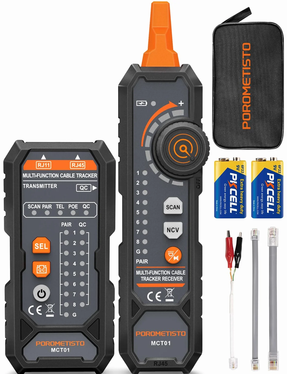 MCT01 POROMETISTO Comprobador de Cables de Red y Ethernet | All-in-One para RJ45/RJ11, Prueba POE, NCV, Linterna, Alarma Sonora, Verificación de Continuidad y Control de Crimpado
