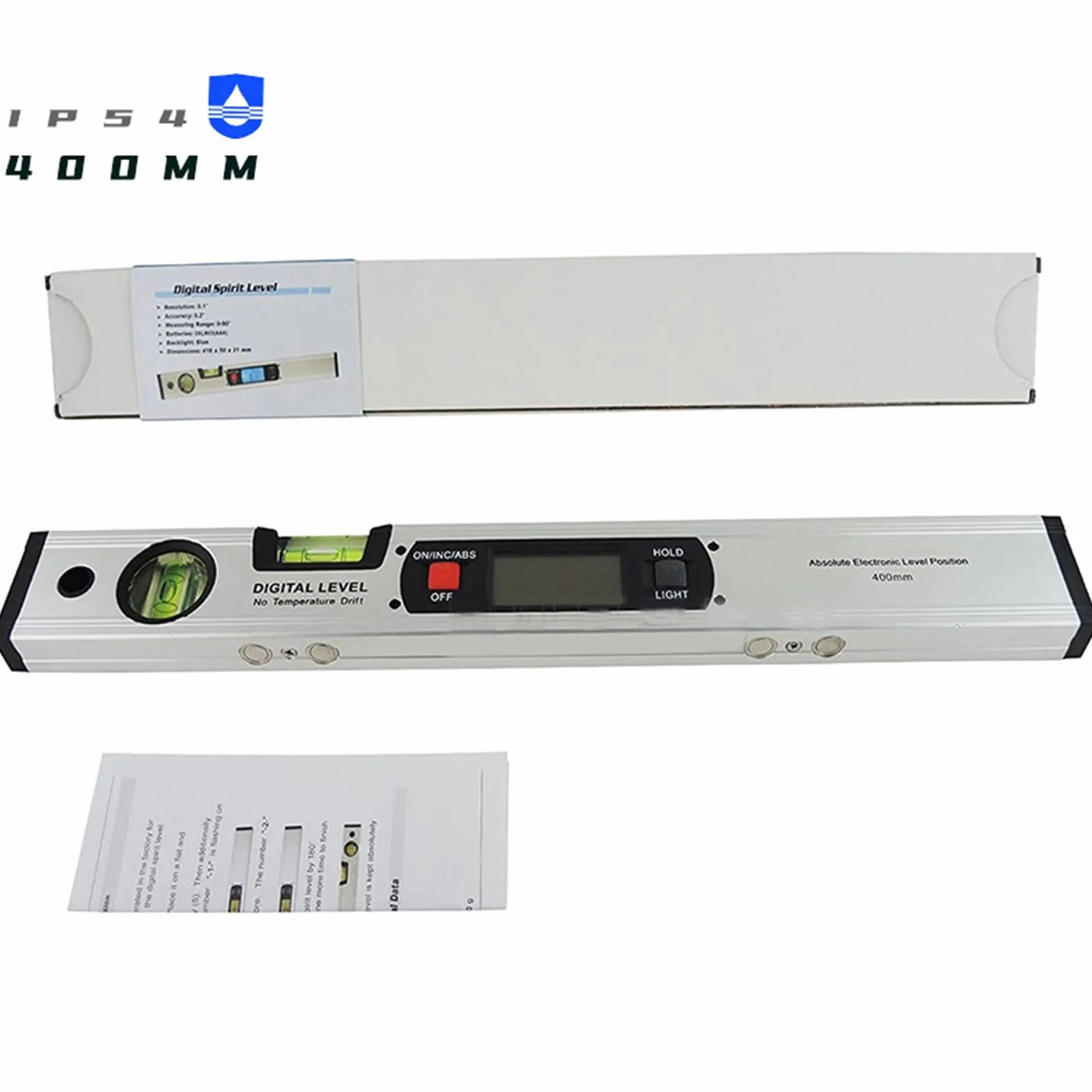 Nivel de Burbuja Buscador Digital de Aluminio Transportador 360° LCD Digital retroiluminado de 16 Pulgadas con Burbuja Horizontal y Vertical